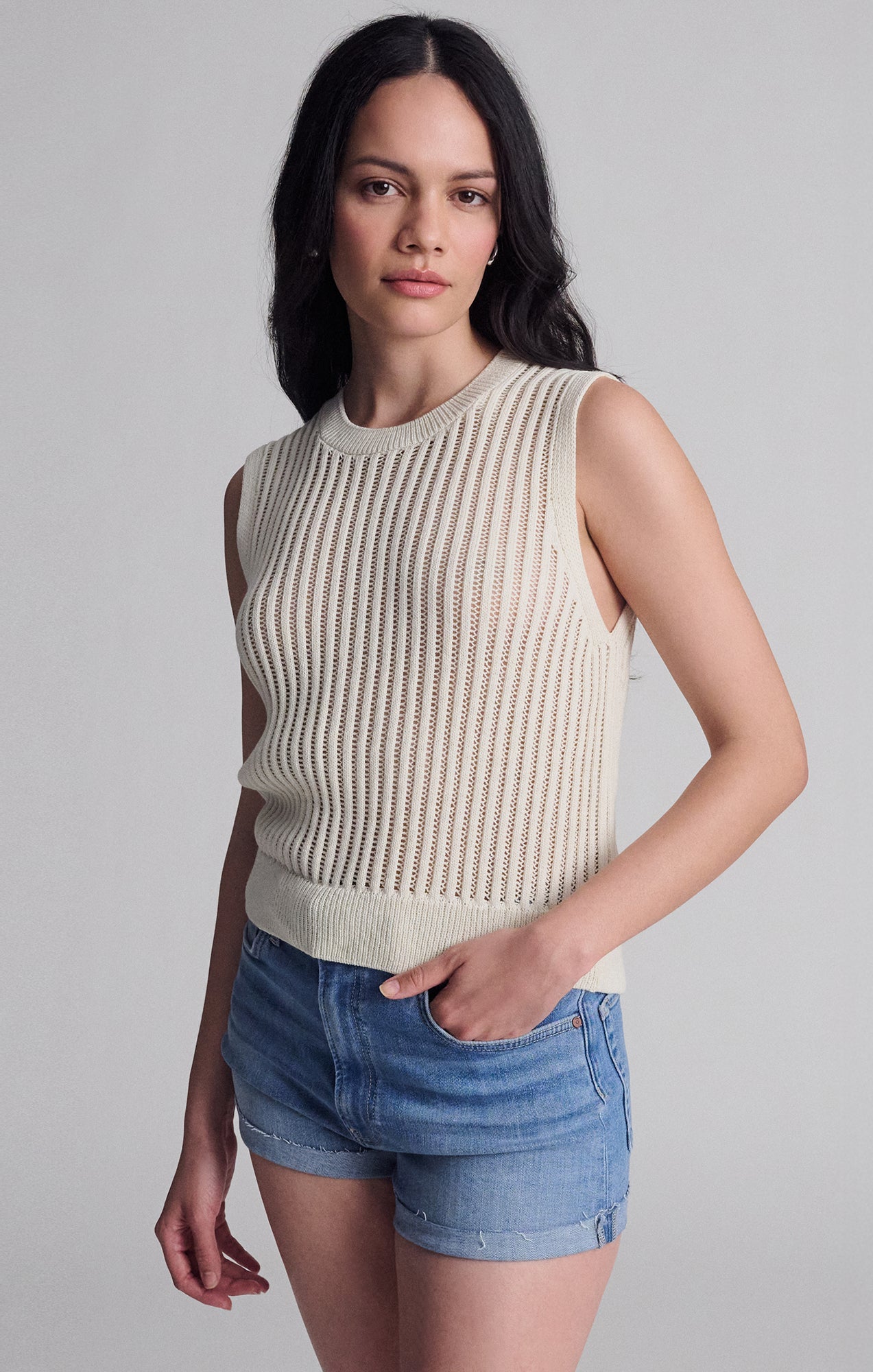 SLEEVELESS KNIT TOP IN COCONUT MILK - Mavi Jeans
