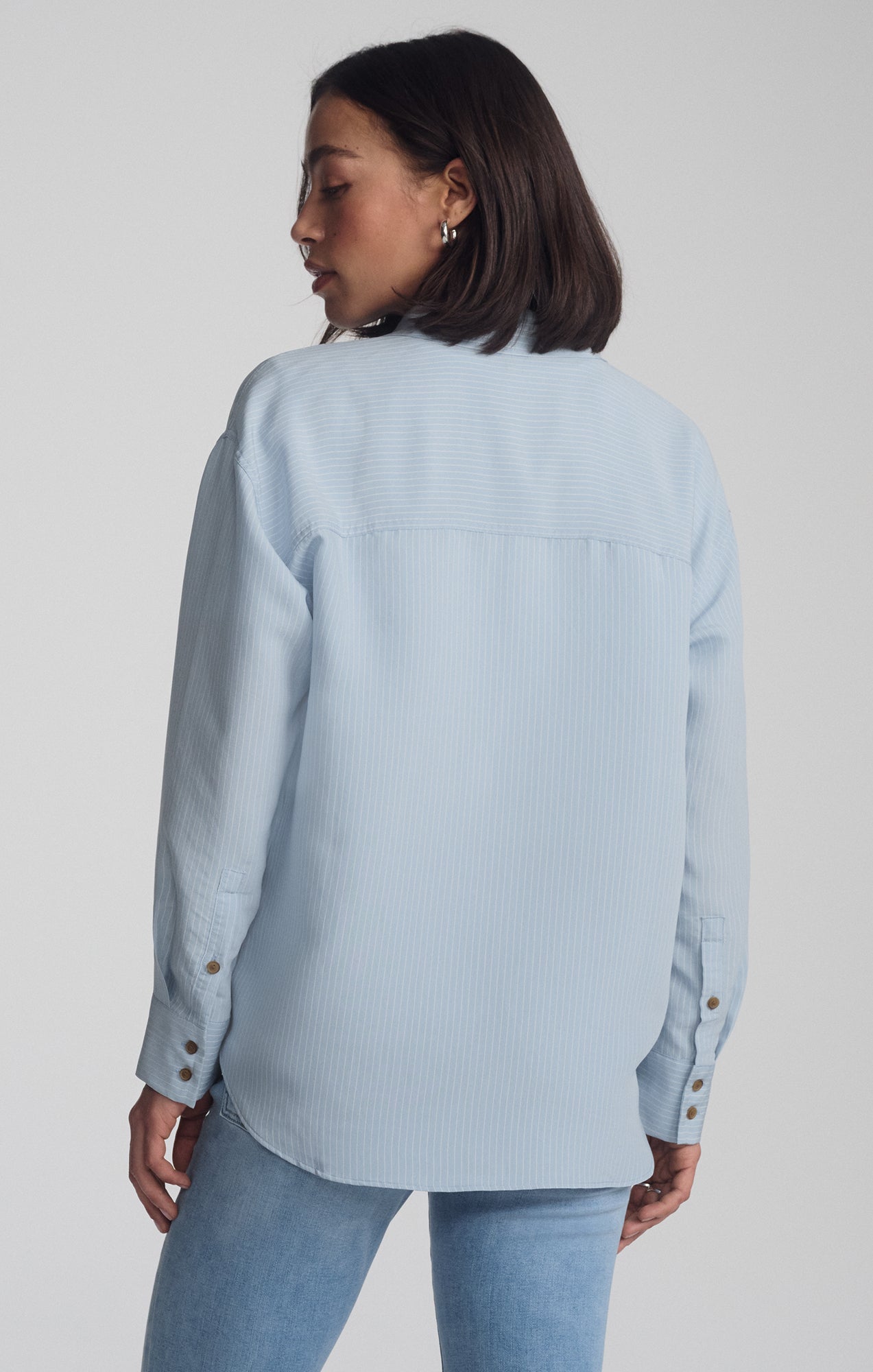 LUXE TOUCH TENCEL™ BUTTON-UP STRIPED SHIRT IN AIR BLUE STRIPE - Mavi Jeans