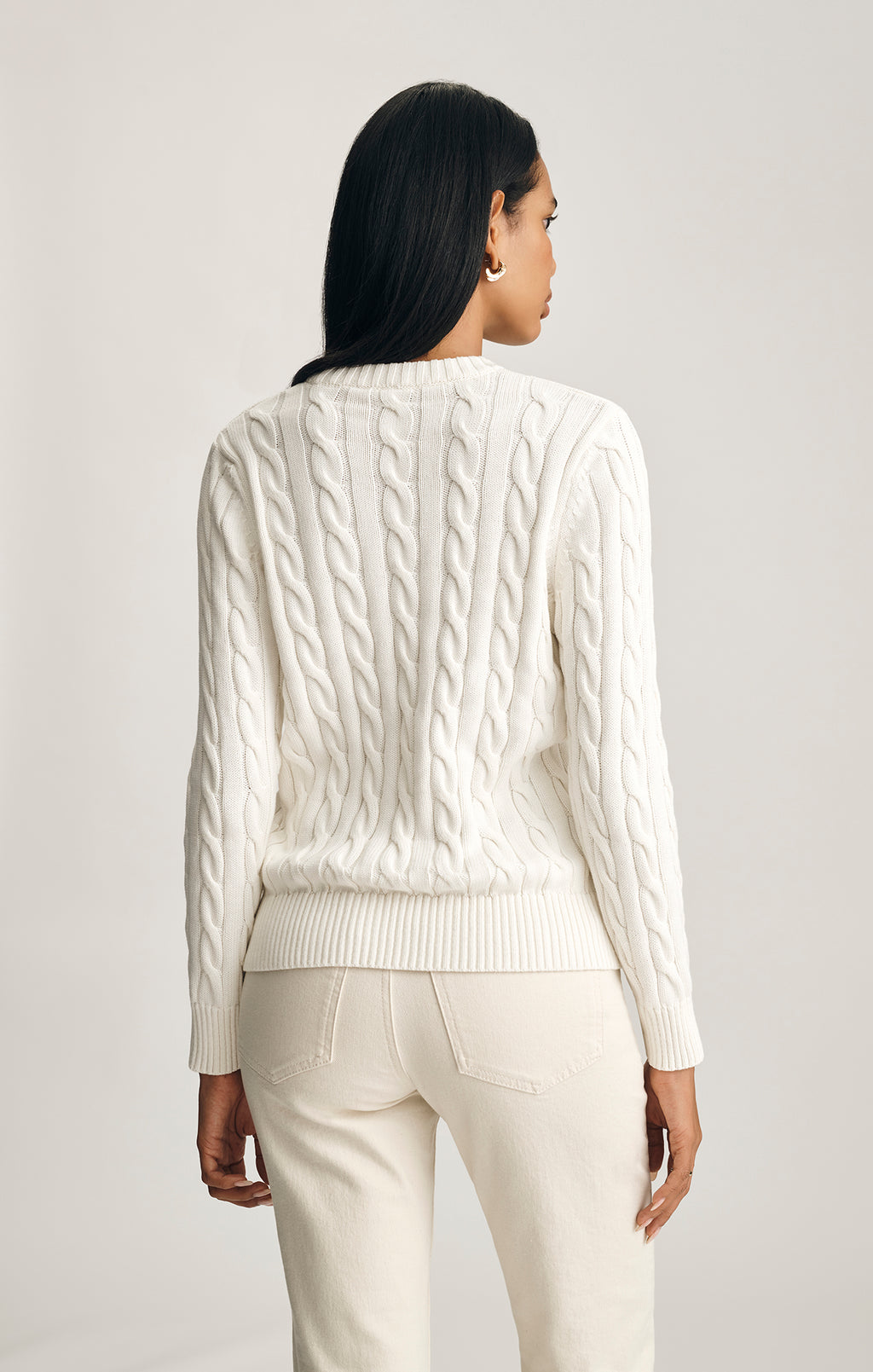 CABLE-KNIT CREW NECK SWEATER IN ANTIQUE WHITE - Mavi Jeans