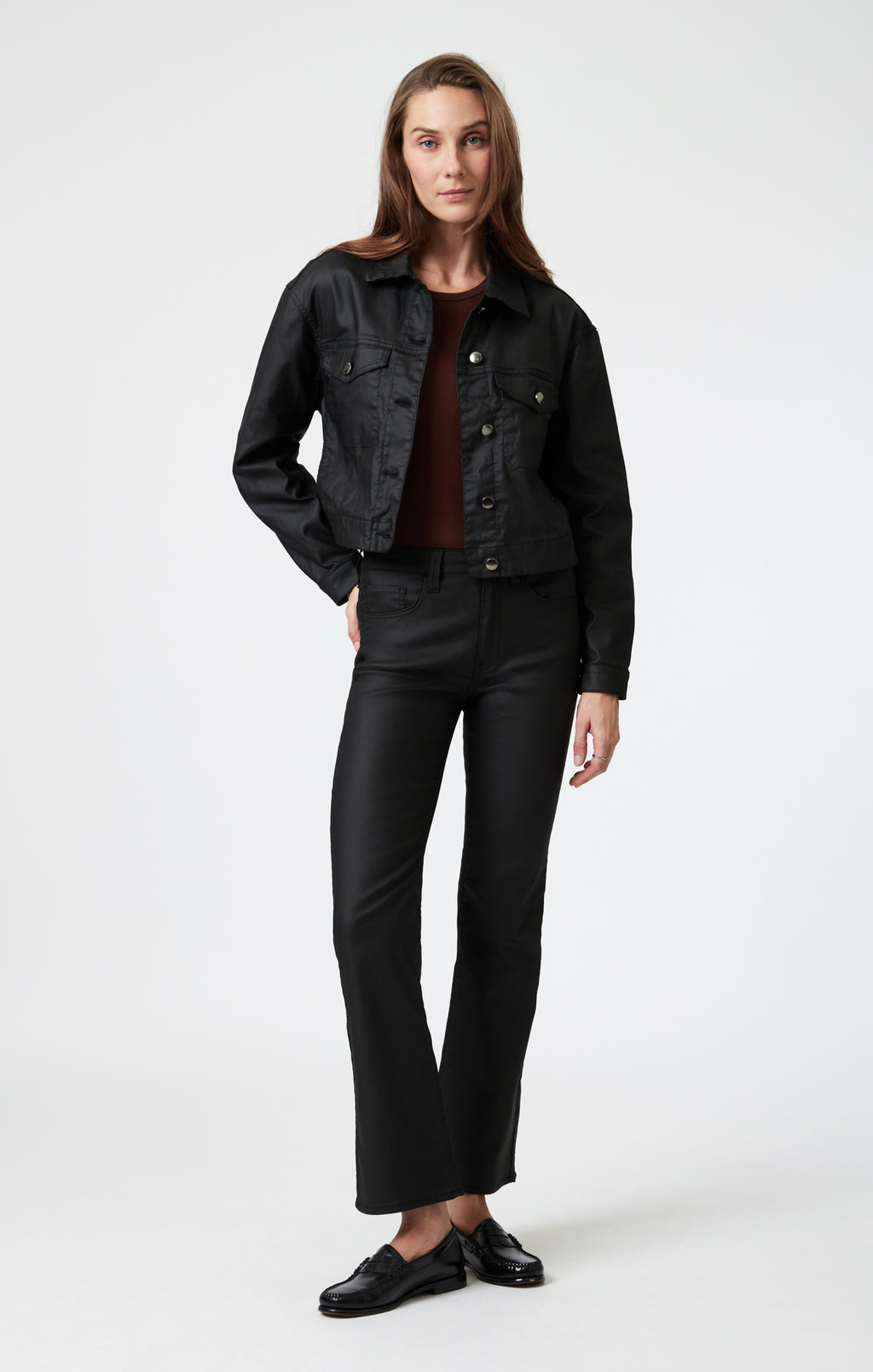 MAREN CROP JACKET IN BLACK COATED - Mavi Jeans