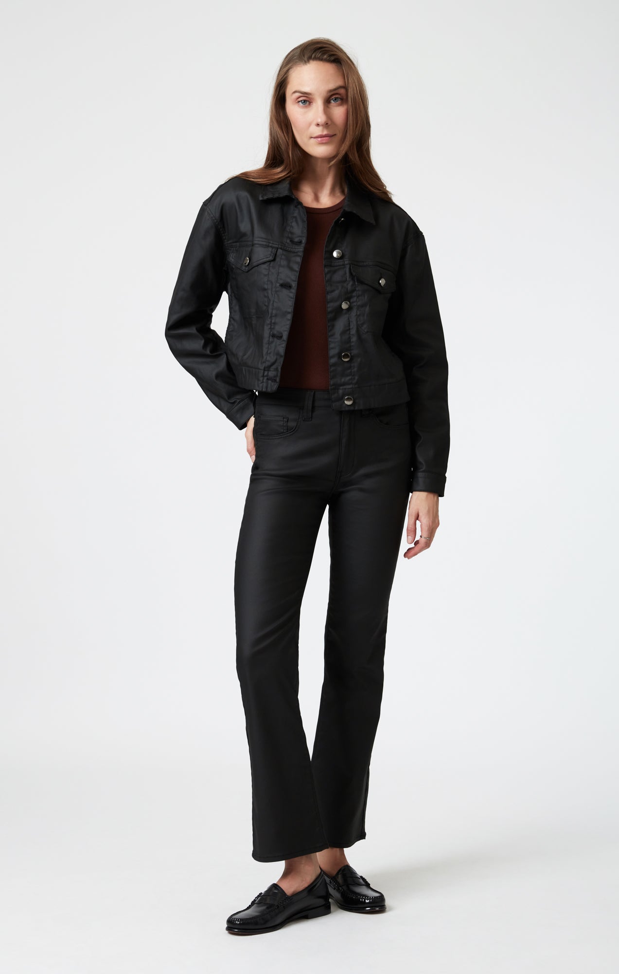 MAREN CROP JACKET IN BLACK COATED - Mavi Jeans