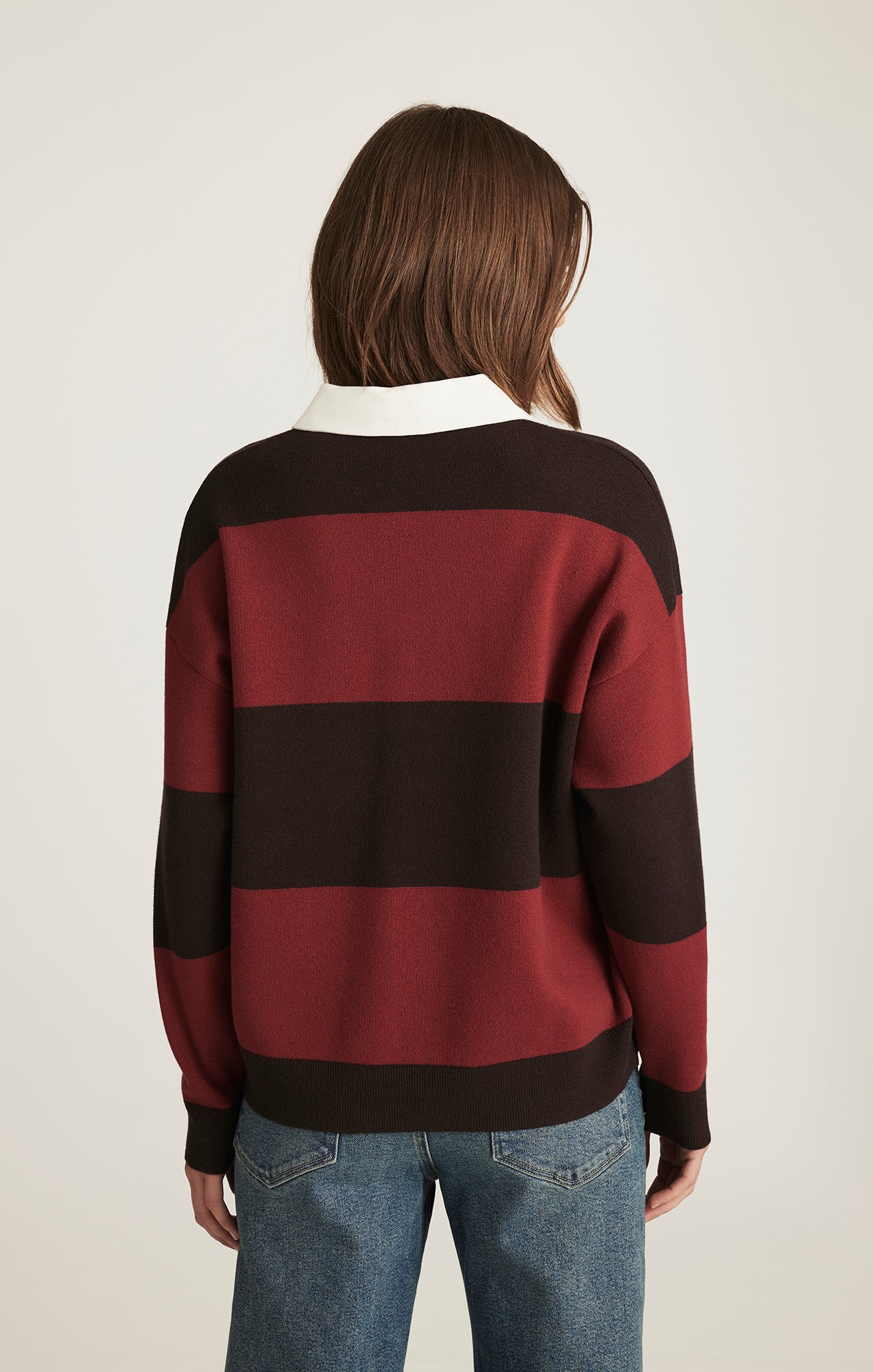 RUGBY POLO SWEATER IN MERLOT STRIPE - Mavi Jeans