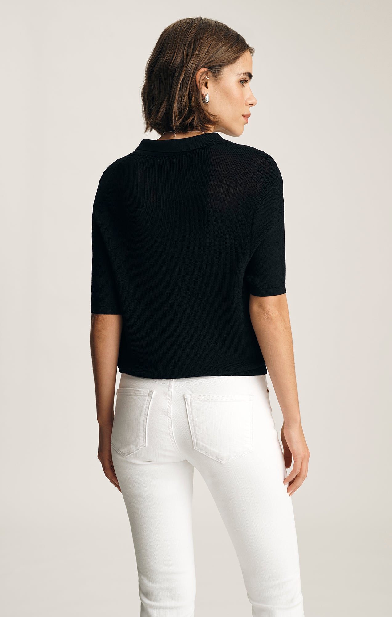 SHORT SLEEVE POLO SWEATER IN BLACK - Mavi Jeans