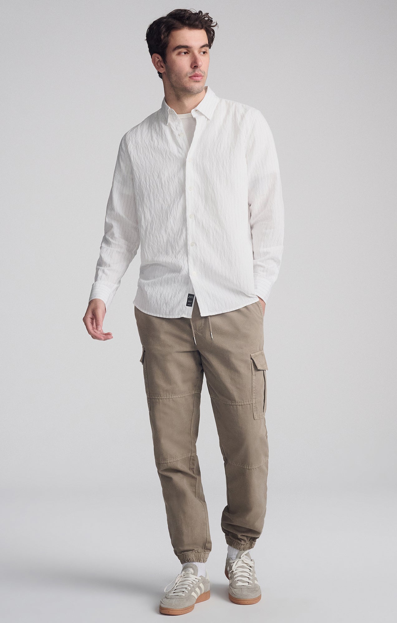 STRIPED LONG SLEEVE BUTTON-UP SHIRT IN BLACK - Mavi Jeans