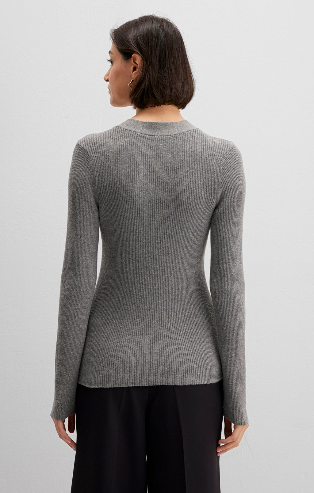 EDITION BUTTON-FRONT SWEATER IN MID GREY MELANGE