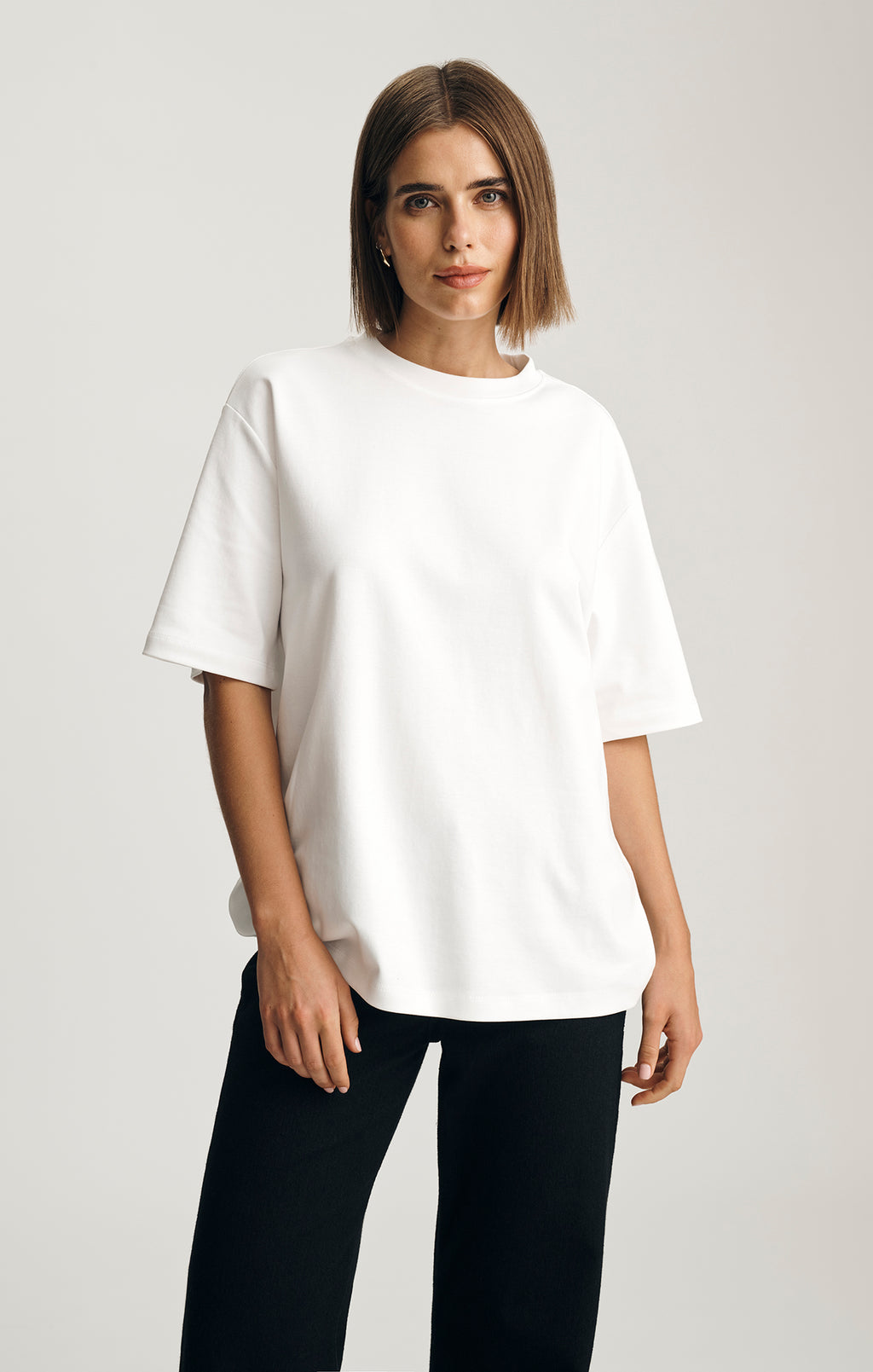 ZOE INTERLOCK CREW NECK T-SHIRT IN WHITE