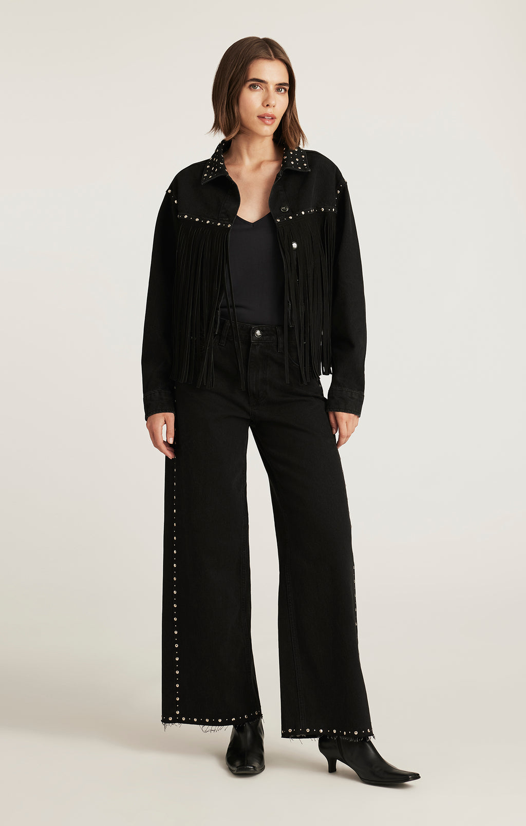 REBECCA WIDE LEG IN STUDDED SMOKE DENIM - Mavi Jeans
