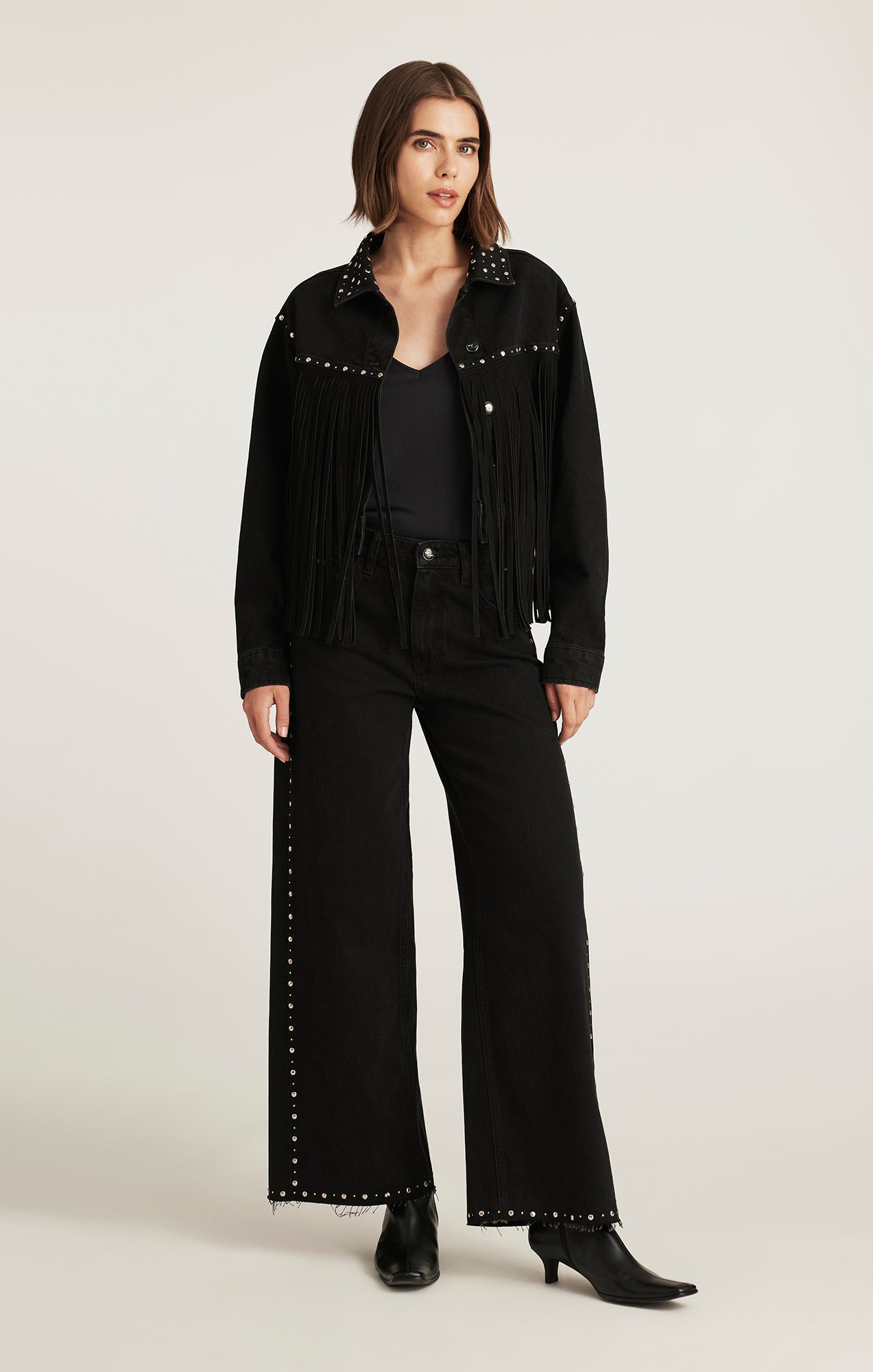 REBECCA WIDE LEG IN STUDDED SMOKE DENIM - Mavi Jeans