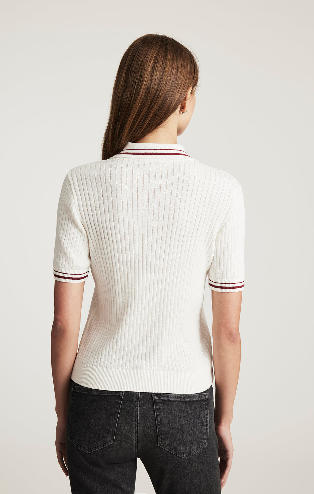 SHORT SLEEVE POLO SWEATER IN ANTIQUE WHITE