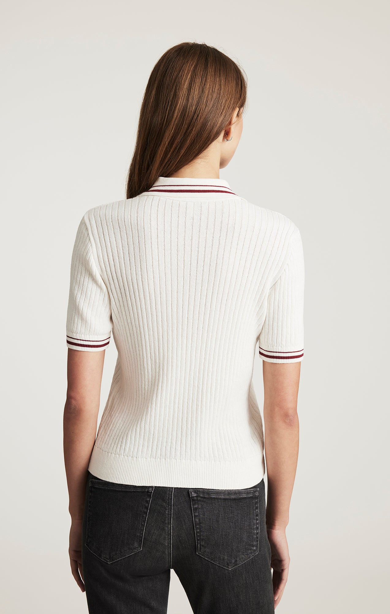 SHORT SLEEVE POLO SWEATER IN ANTIQUE WHITE
