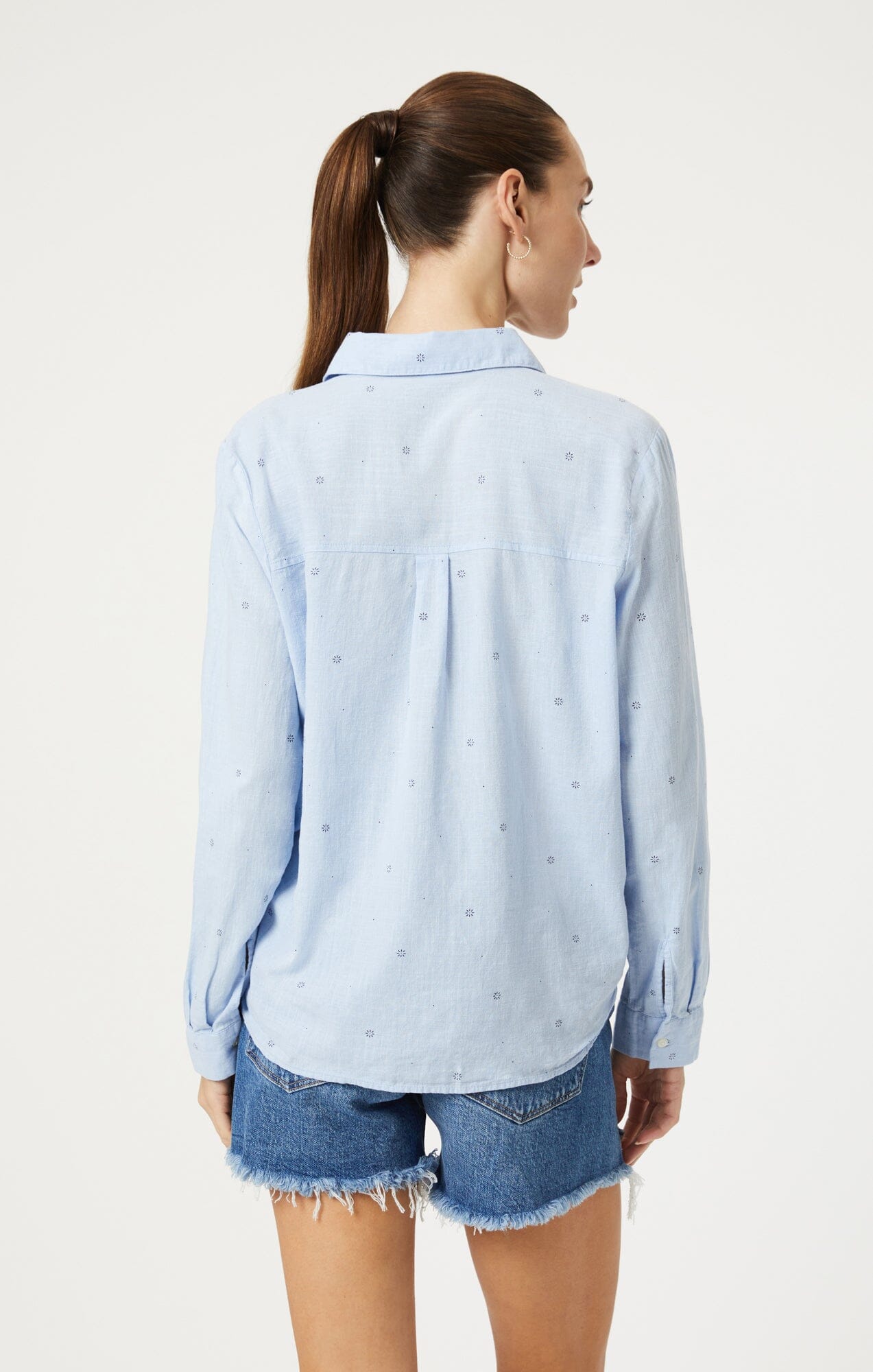 BUTTON-UP LONG SLEEVE SHIRT IN NAVY FLOWER DOT PRINT - Mavi Jeans