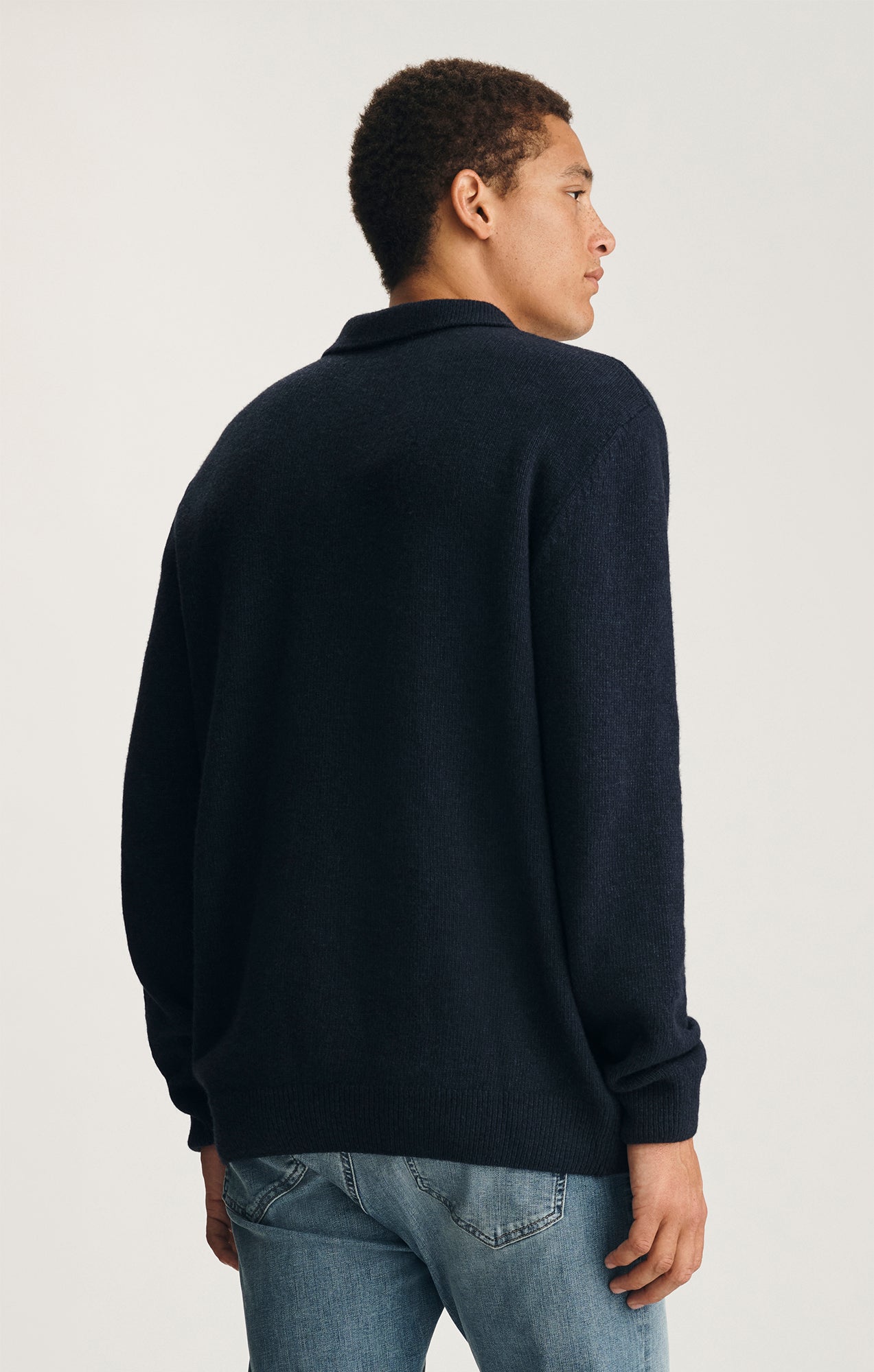EDITION WOOL LONG SLEEVE POLO SWEATER IN TOTAL ECLIPSE