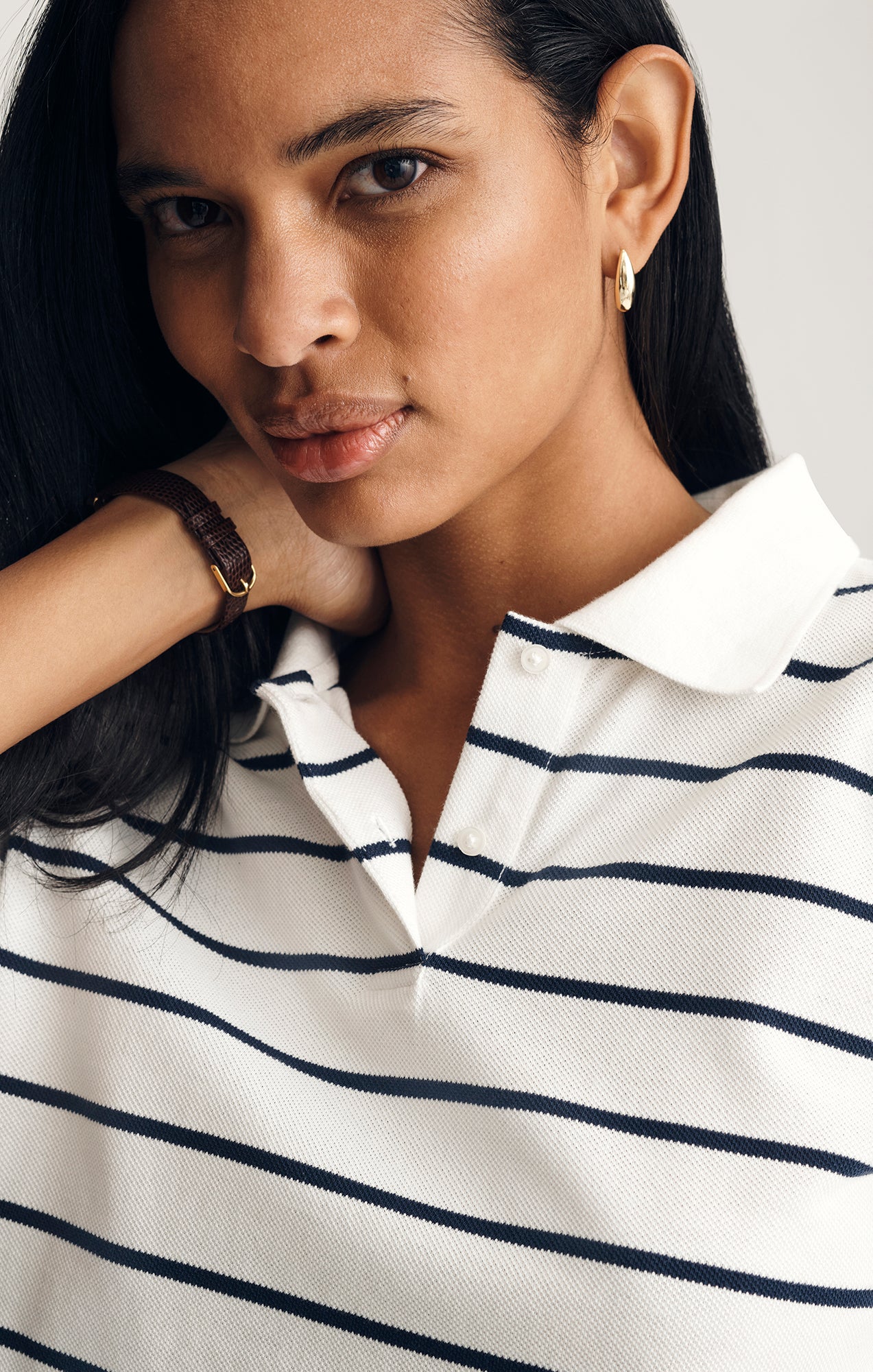 CROPPED POLO T-SHIRT IN BLACK IRISH STRIPE - Mavi Jeans