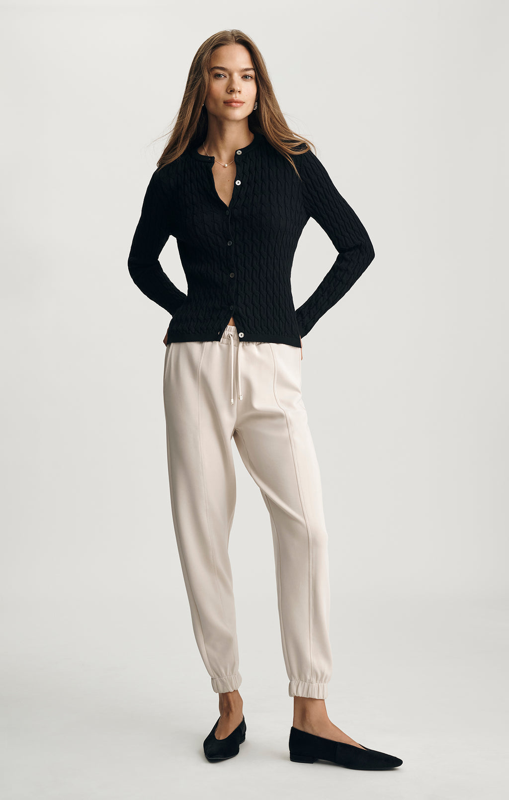 EDITION CABLE-KNIT CARDIGAN IN BLACK