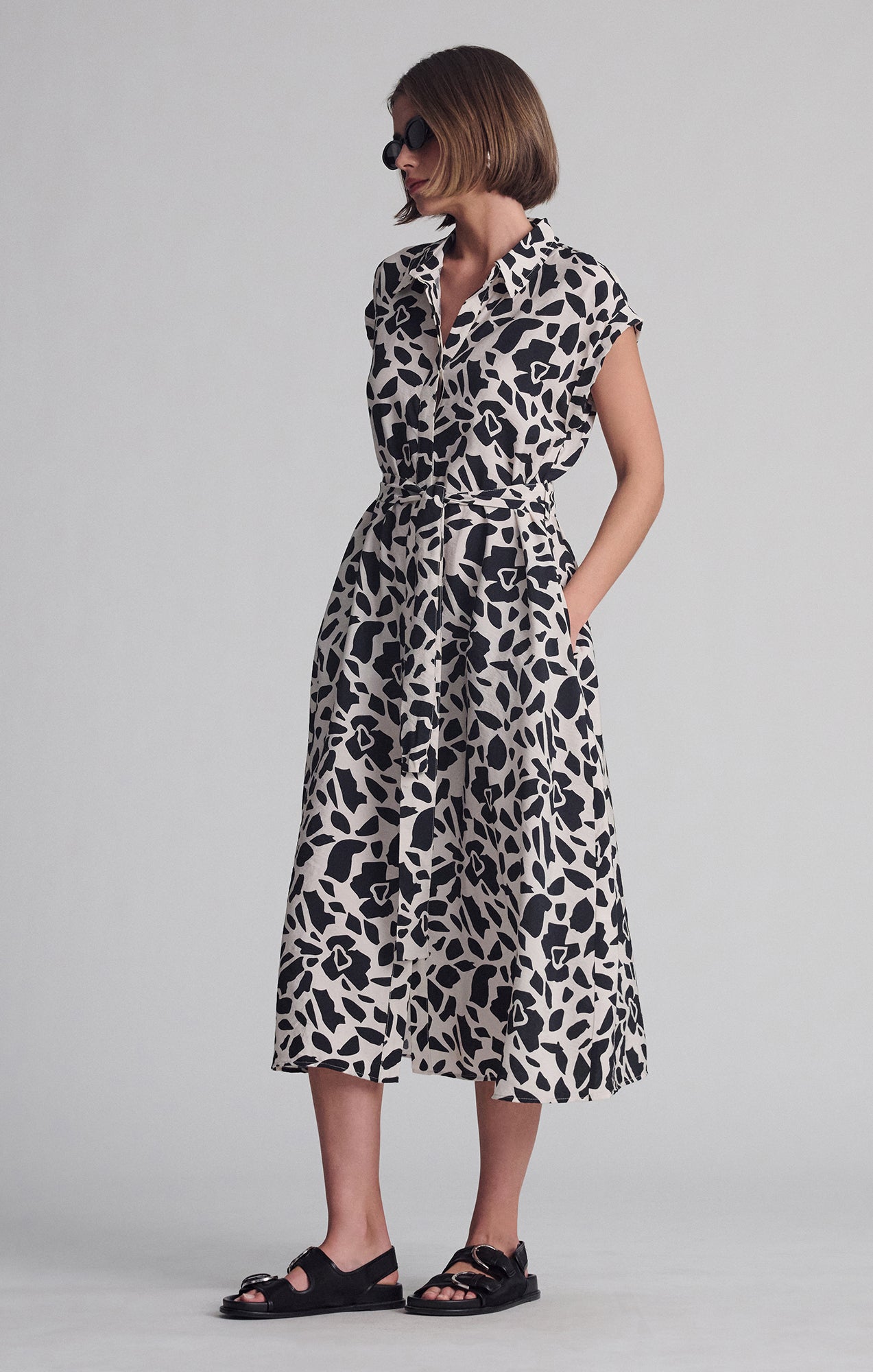 TIE-WAIST LONG SHIRTDRESS IN GEO PRINT - Mavi Jeans