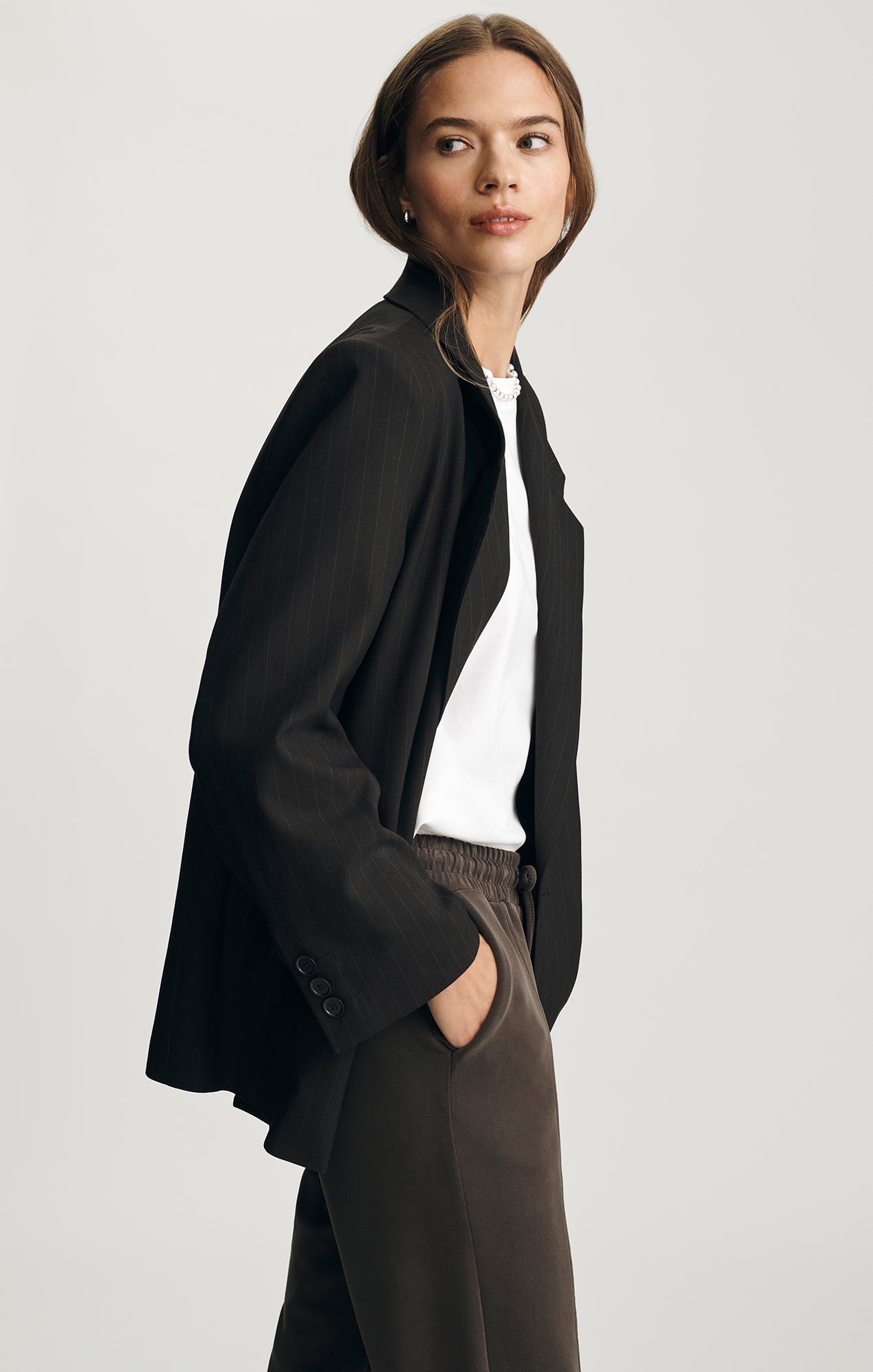 DOUBLE BREASTED BLAZER IN BROWN STRIPED - Mavi Jeans