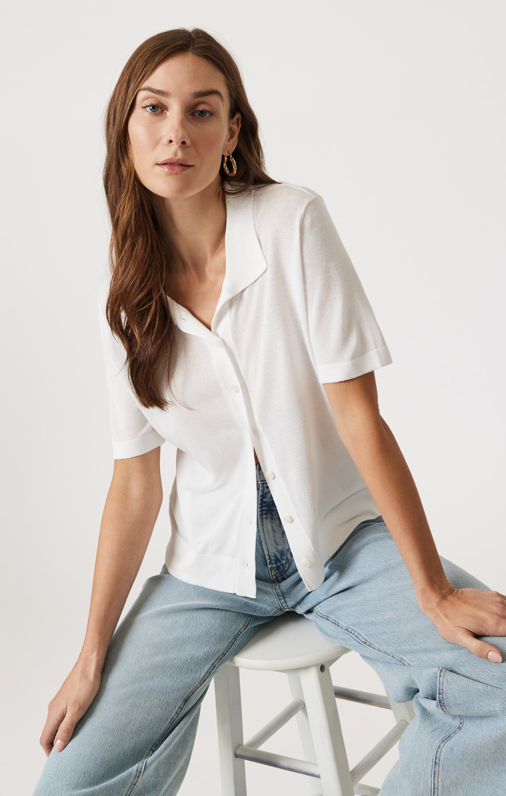 SHORT SLEEVE POLO CARDIGAN IN ANTIQUE - Mavi Jeans
