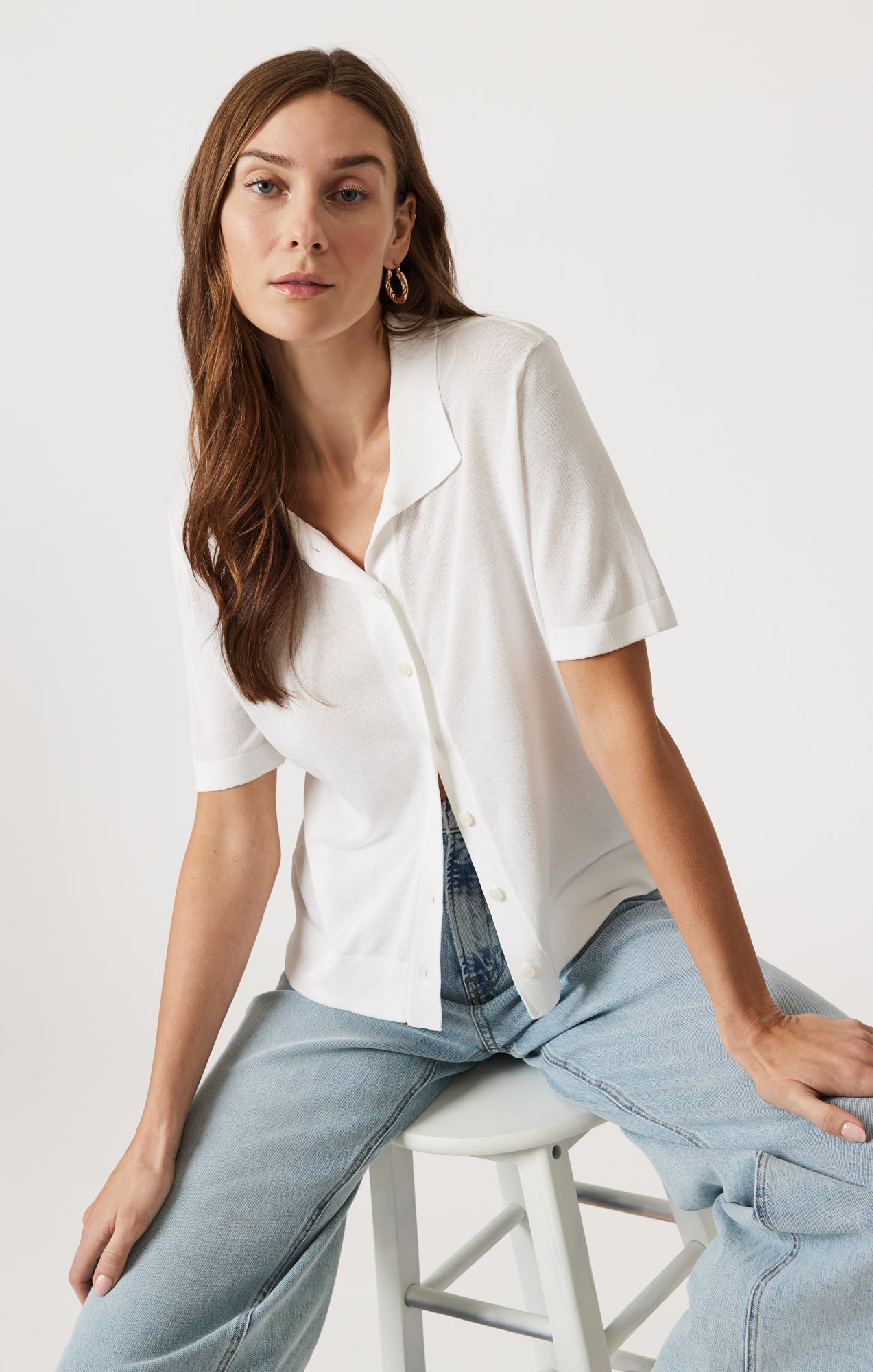 SHORT SLEEVE POLO CARDIGAN IN ANTIQUE - Mavi Jeans