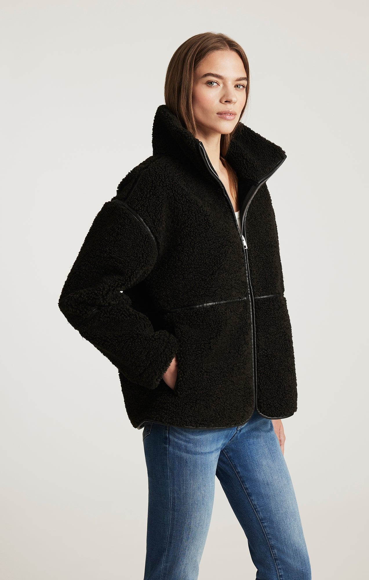 SHERPA PANEL ZIP JACKET IN AFTER DARK - Mavi Jeans