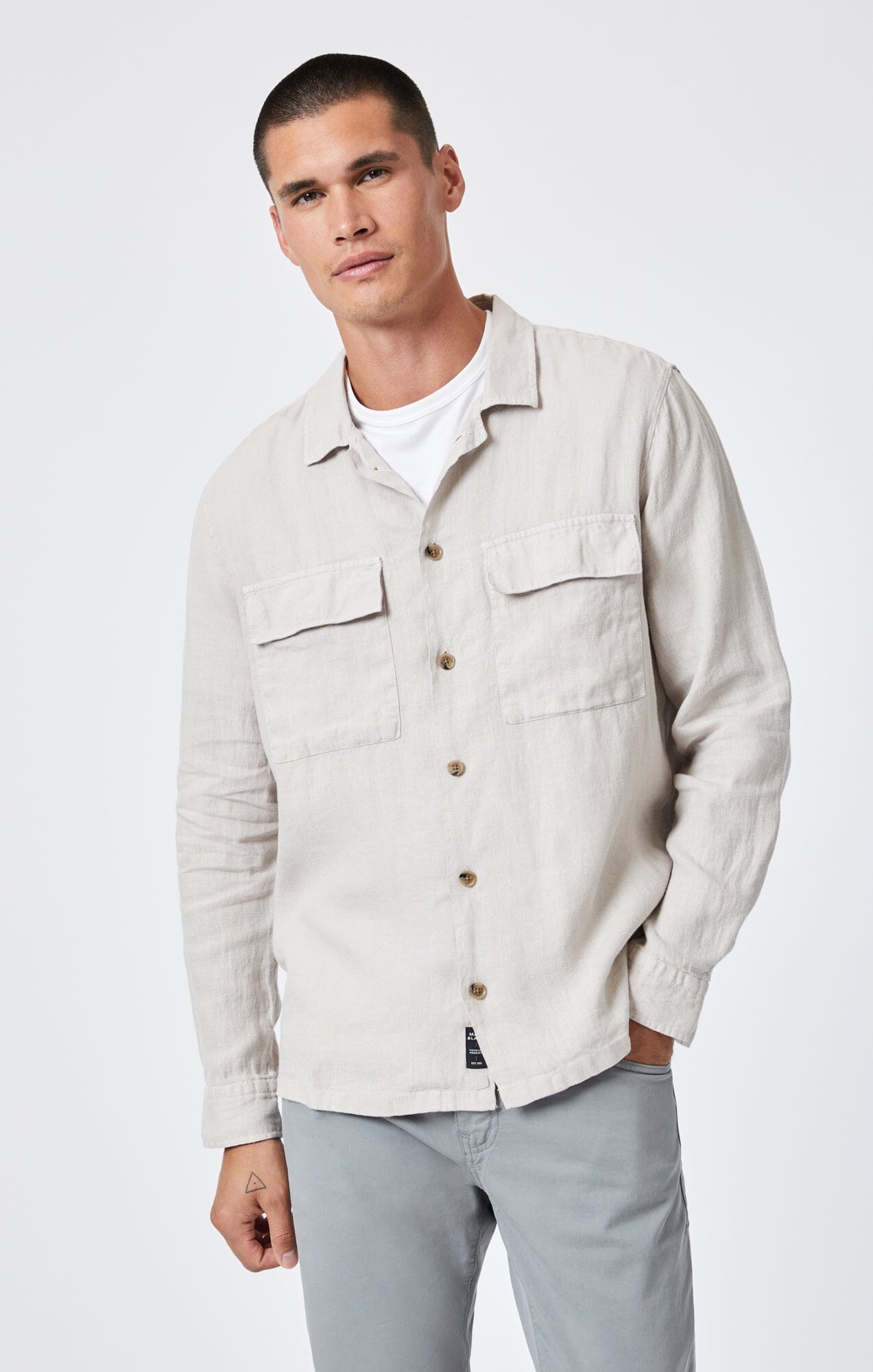 DOUBLE POCKET LINEN BUTTON-UP SHIRT IN MOONSTRUCK - Mavi Jeans