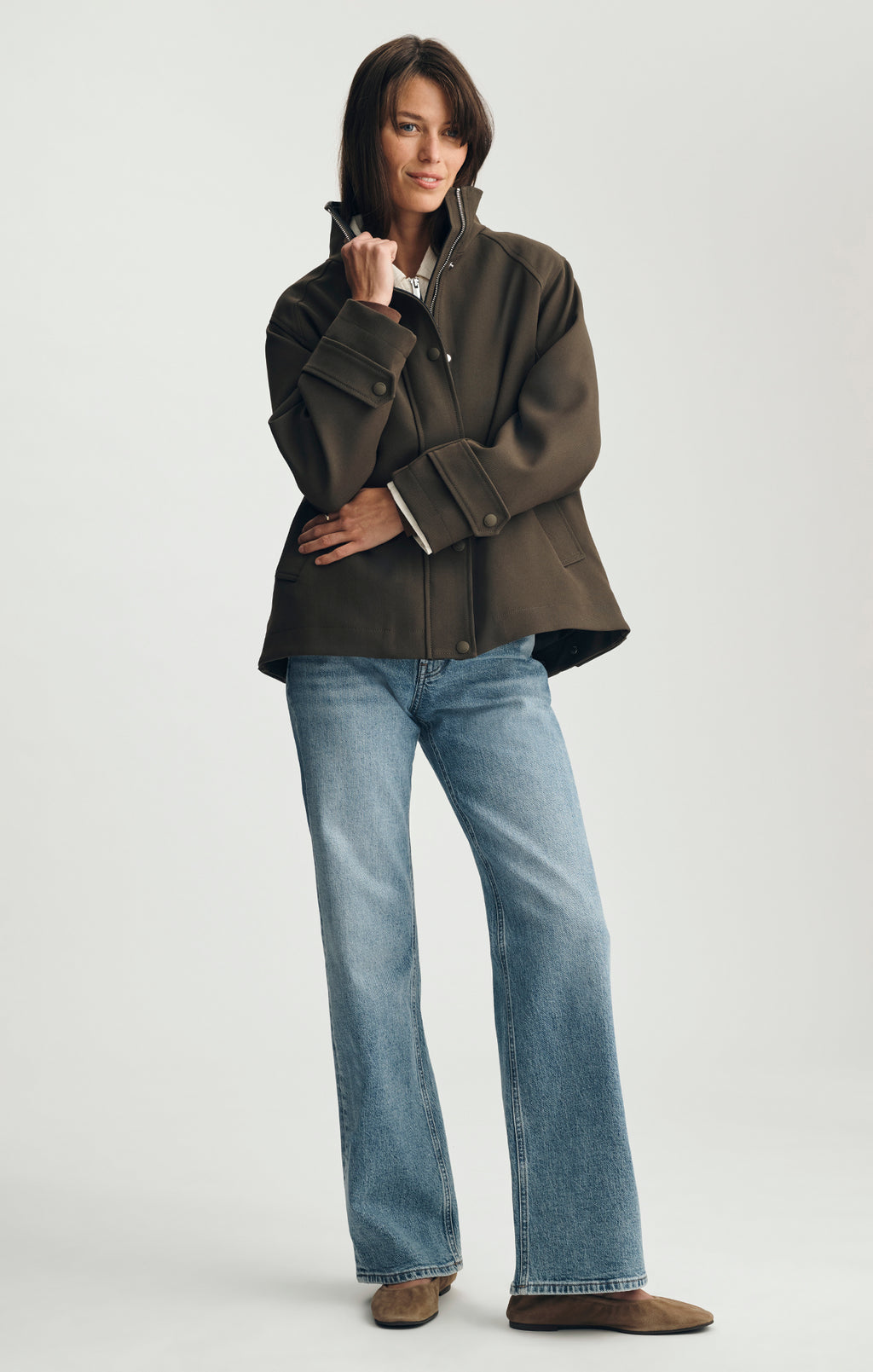 OVERSIZED FUNNEL NECK JACKET IN OLIVE NIGHT - Mavi Jeans