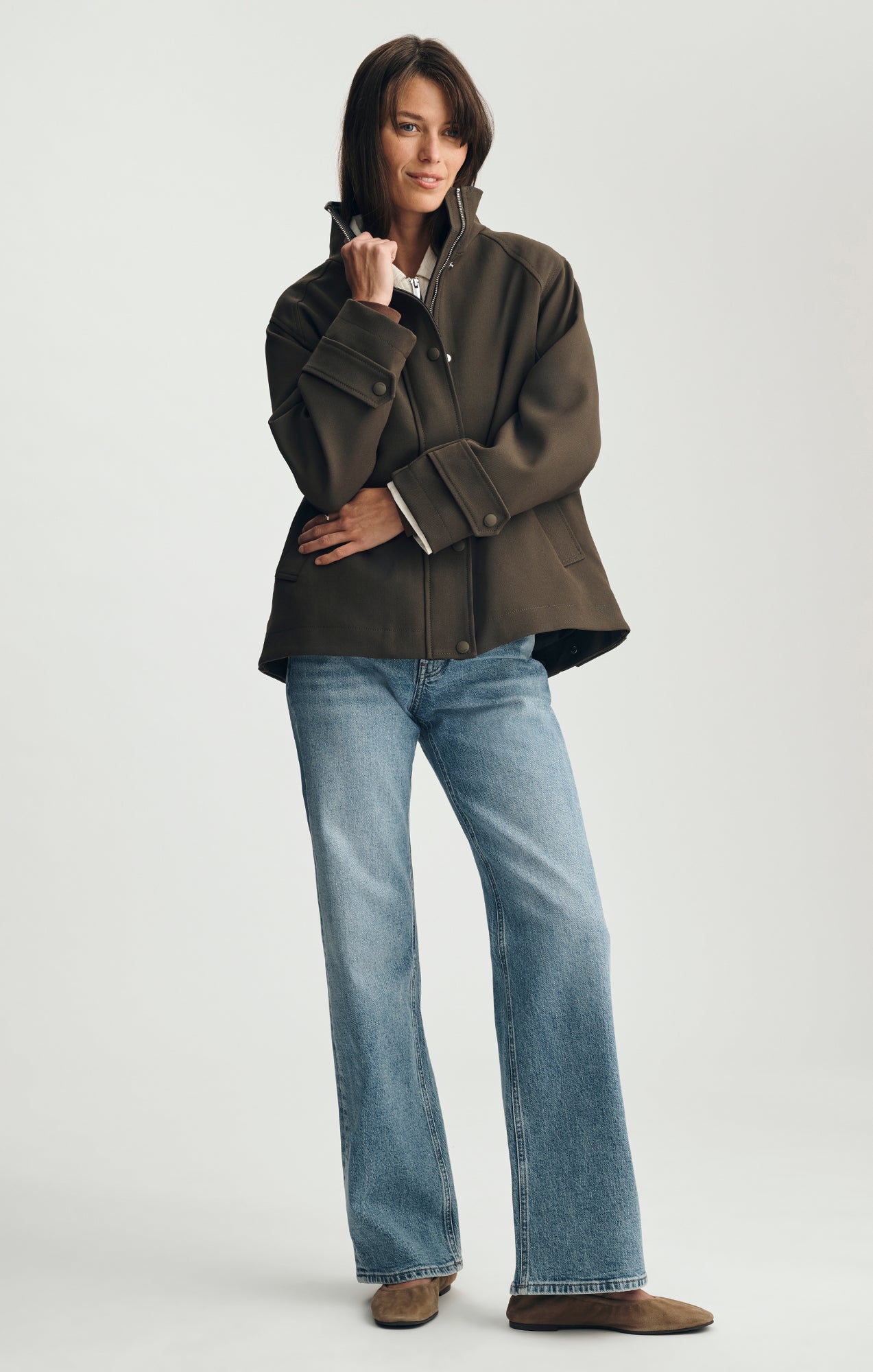 OVERSIZED FUNNEL NECK JACKET IN OLIVE NIGHT - Mavi Jeans