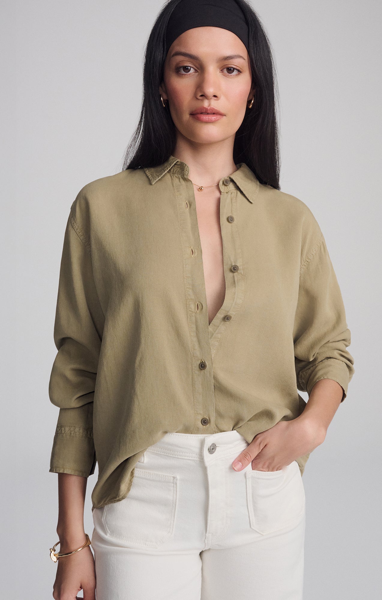 LONG SLEEVE BUTTON-UP SHIRT IN CHINCHILLA - Mavi Jeans