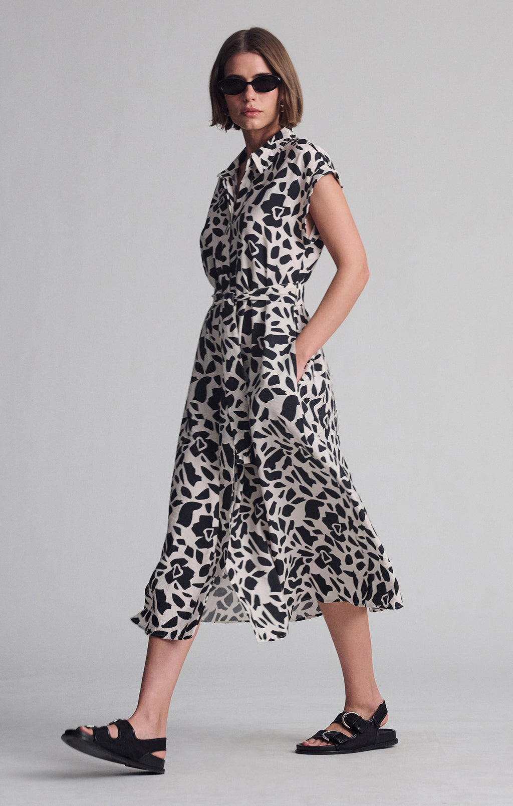 TIE-WAIST LONG SHIRTDRESS IN GEO PRINT - Mavi Jeans