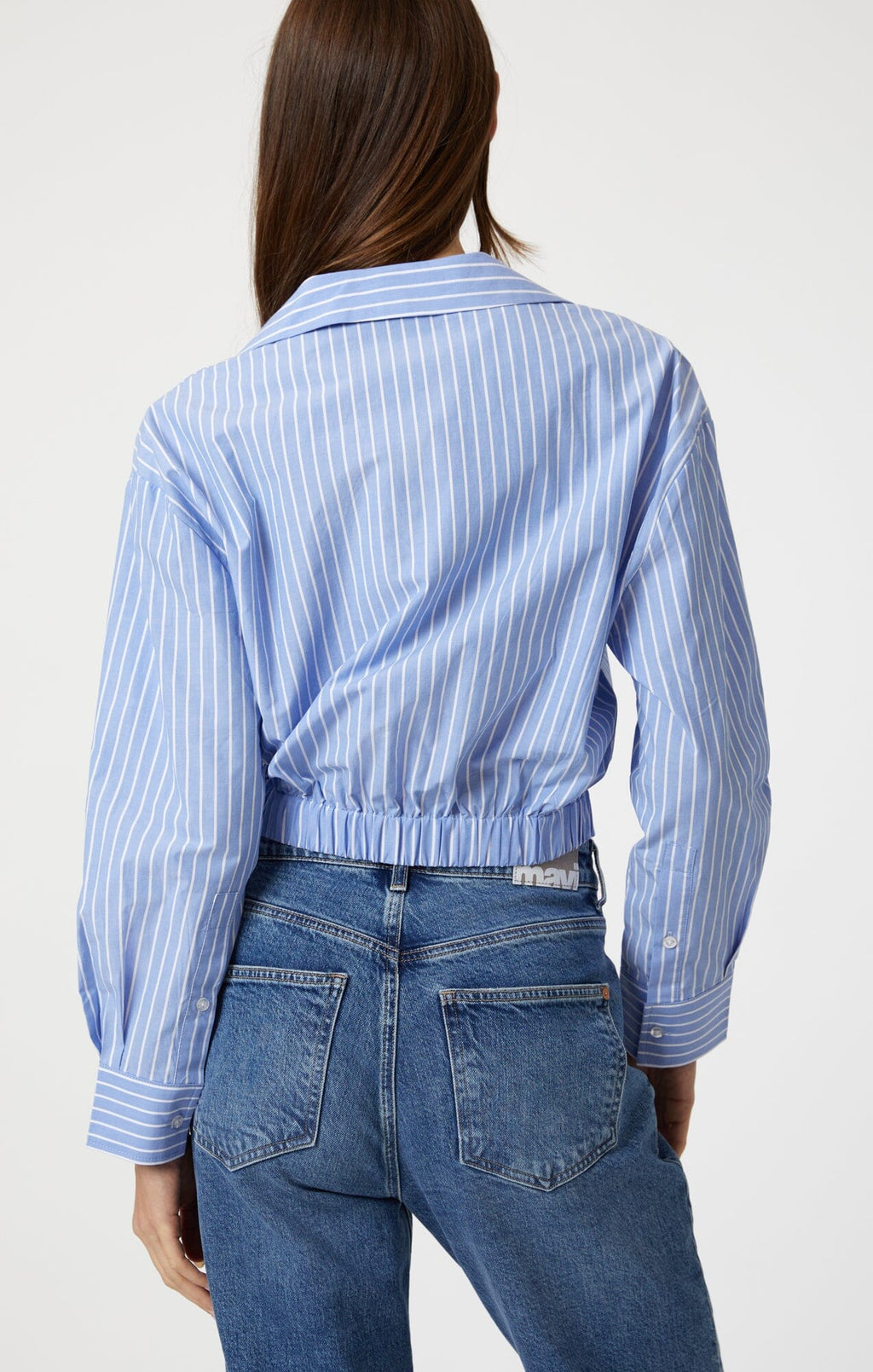 KNOT FRONT LONG SLEEVE SHIRT IN BLUE STRIPED - Mavi Jeans