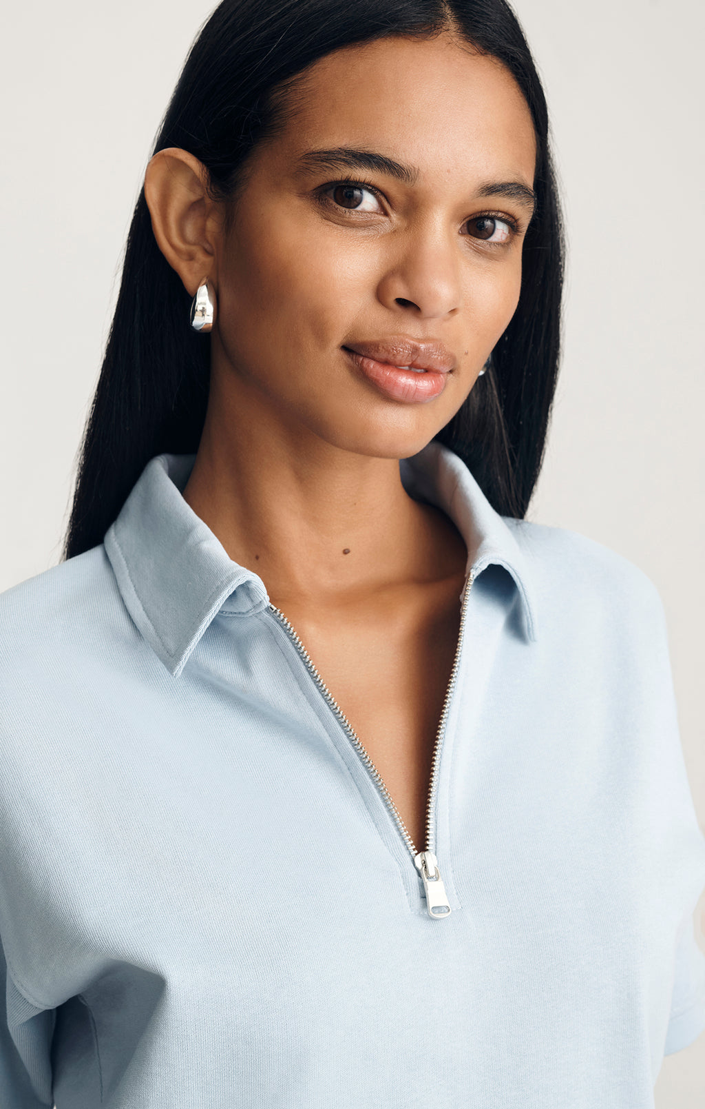 HALF ZIP SHORT SLEEVE SWEATSHIRT IN BLUE FOG - Mavi Jeans