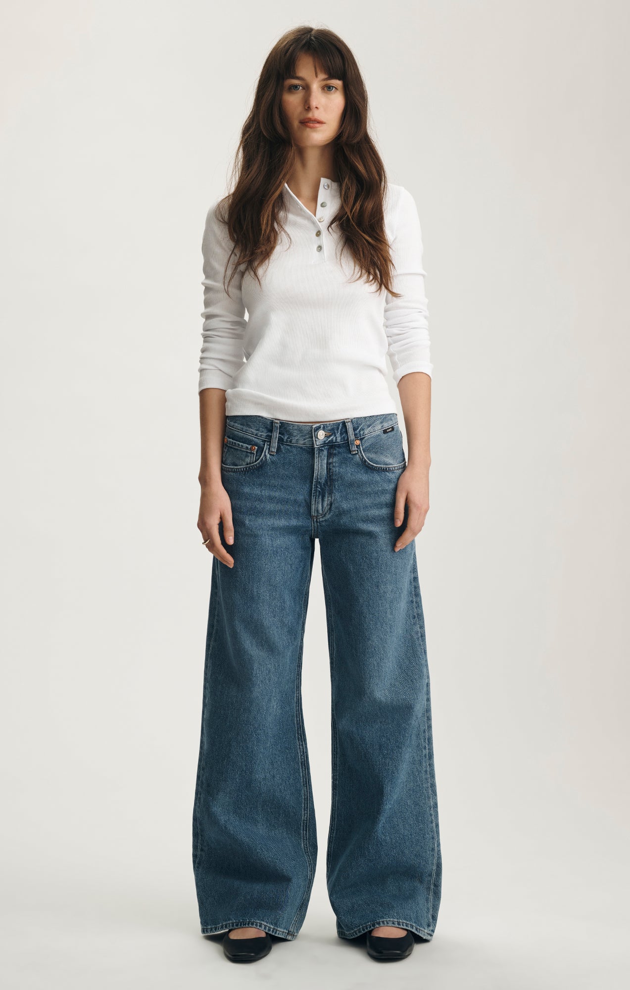 SANDY WIDE LEG IN MID BRUSHED CLASSIC DENIM - Mavi Jeans