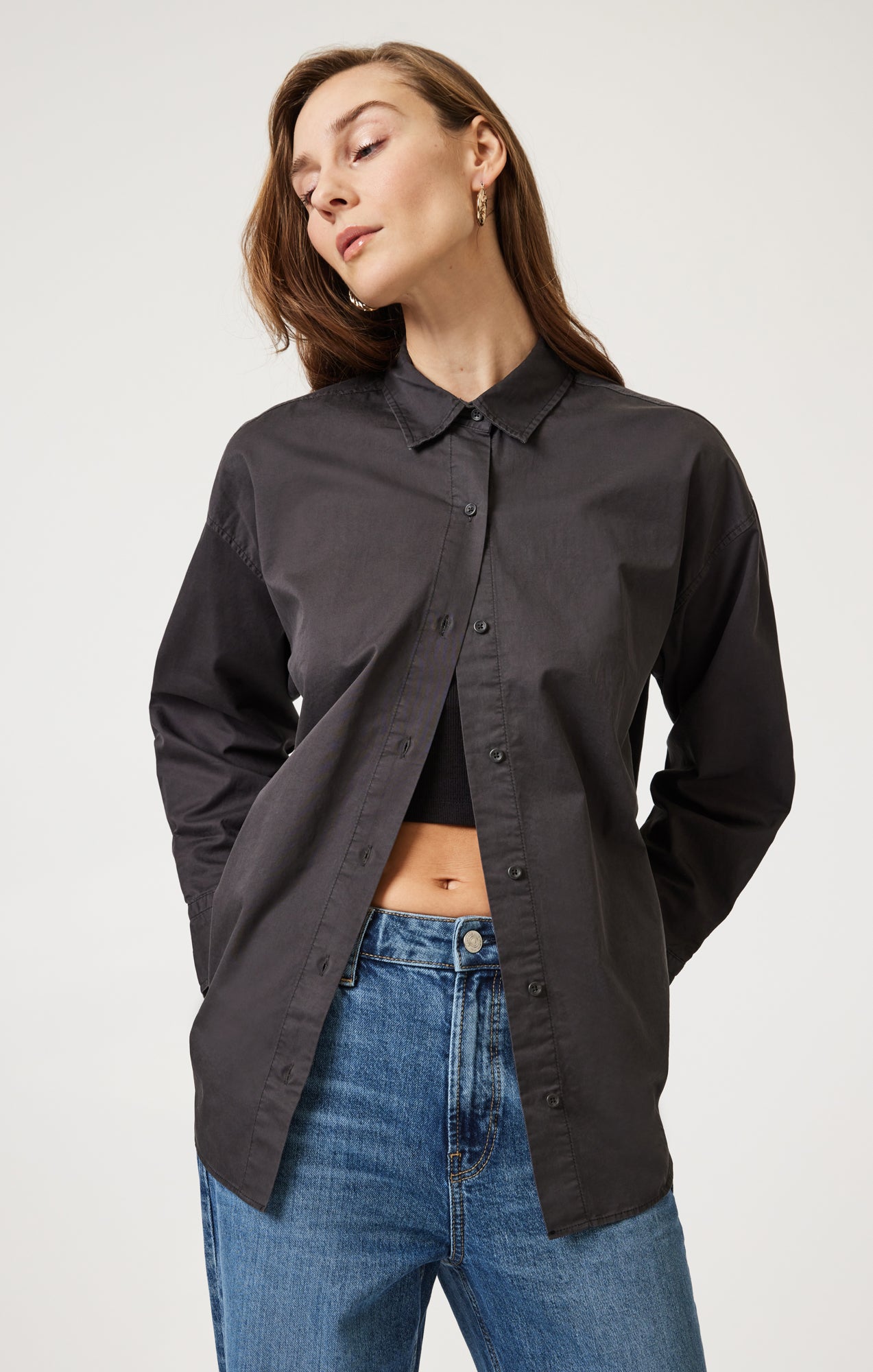 LONG SLEEVE BUTTON-UP SHIRT IN MAGNET - Mavi Jeans