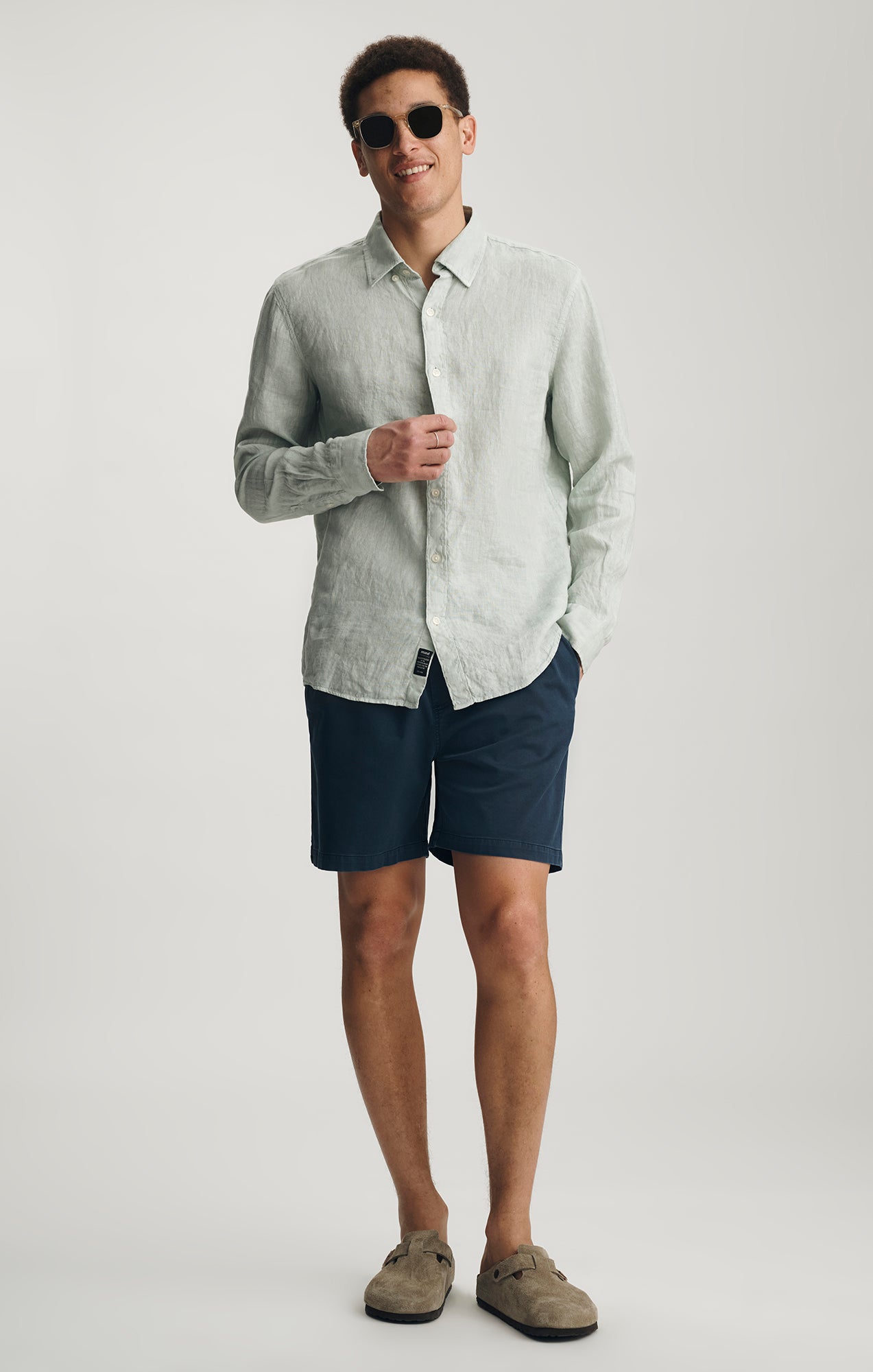 LINEN BUTTON-UP SHIRT IN AQUA GRAY - Mavi Jeans