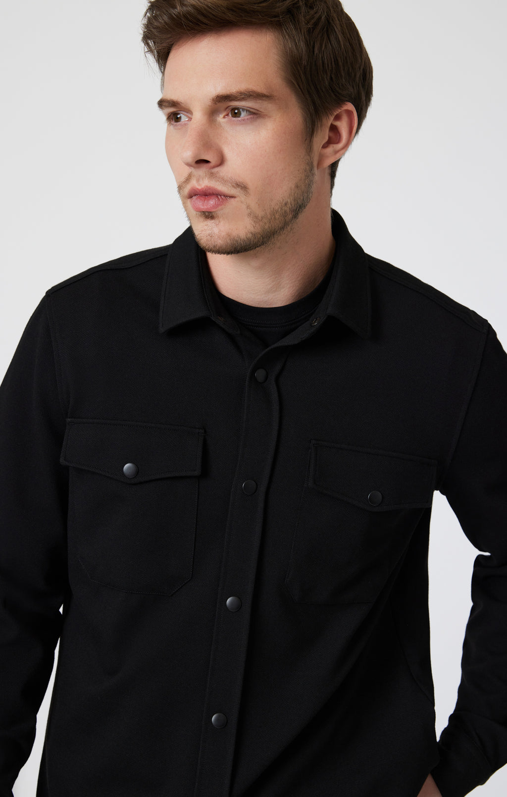 DOUBLE POCKET SNAP-BUTTON SHIRT IN BLACK - Mavi Jeans