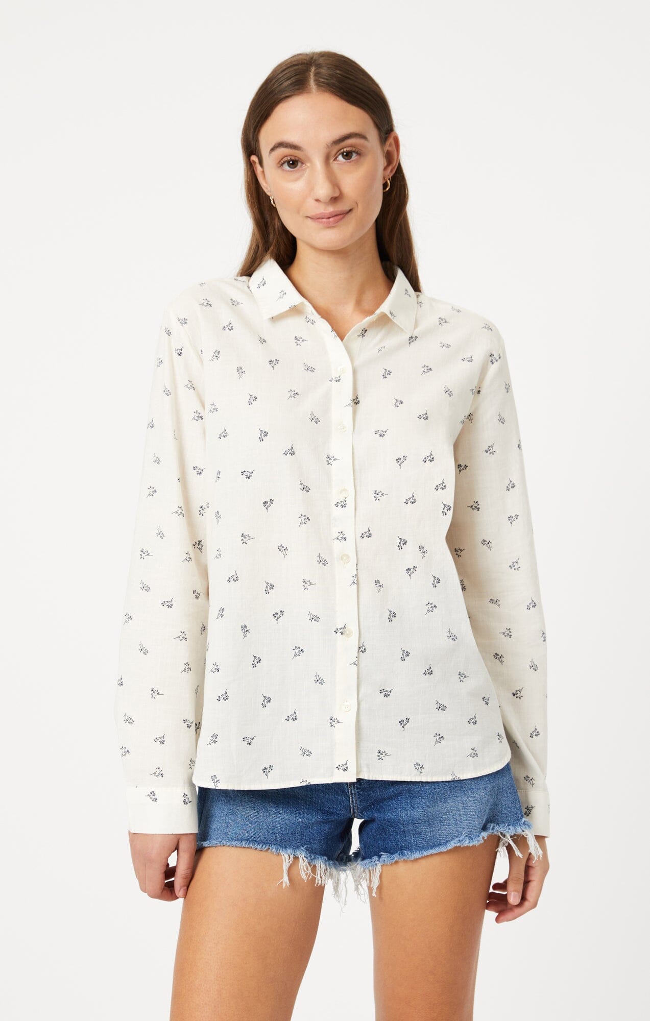 BUTTON-UP LONG SLEEVE SHIRT IN SIMPLE FLOWER PRINT - Mavi Jeans