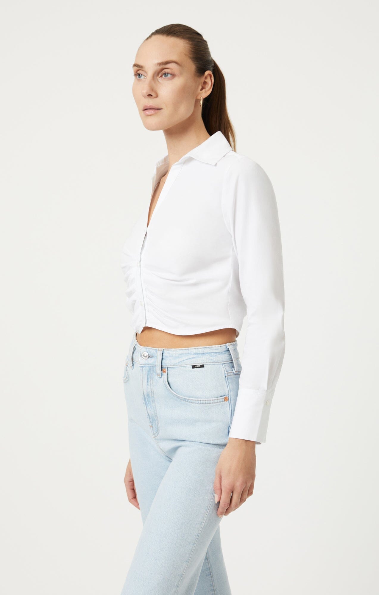 CROPPED BUTTON-UP SHIRT IN WHITE - Mavi Jeans