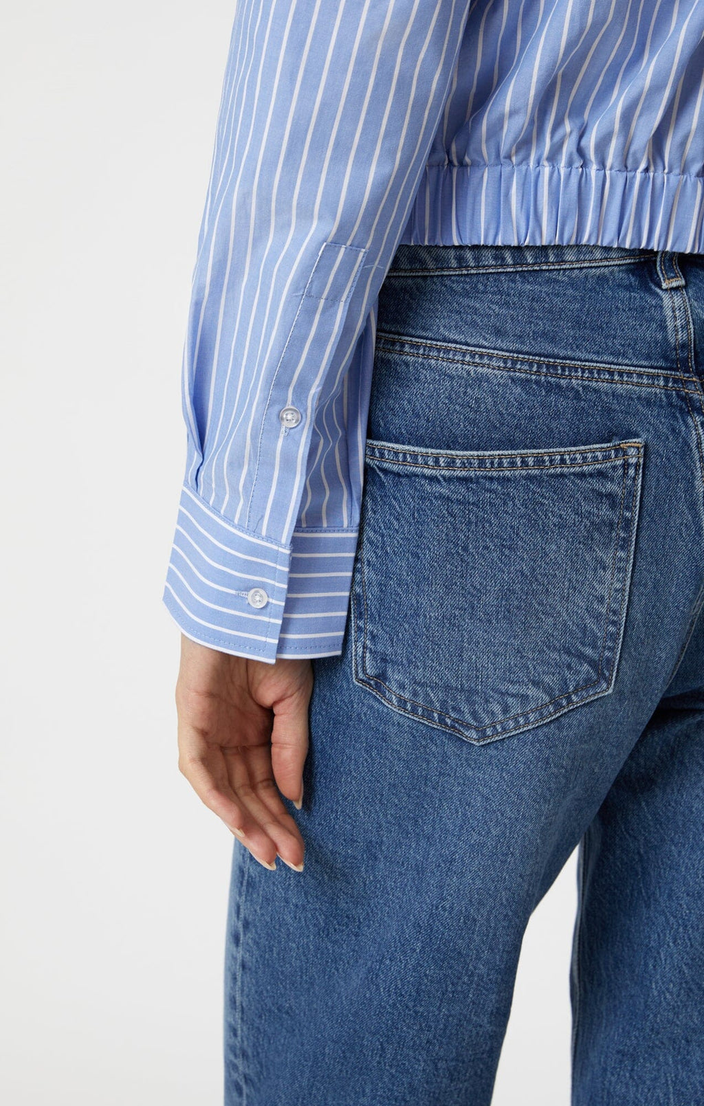 KNOT FRONT LONG SLEEVE SHIRT IN BLUE STRIPED - Mavi Jeans