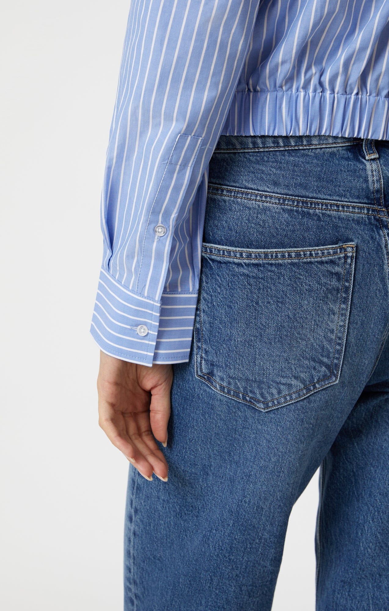 KNOT FRONT LONG SLEEVE SHIRT IN BLUE STRIPED - Mavi Jeans
