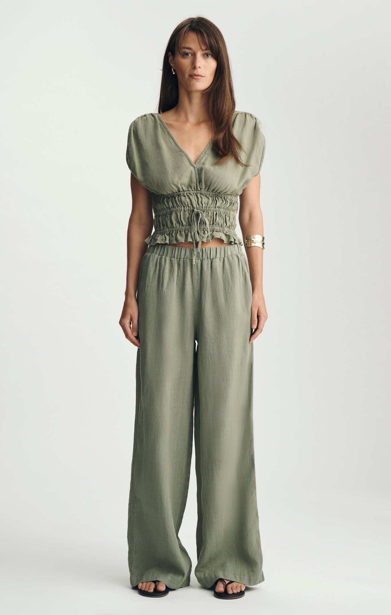 Mavi Women's Linen Wide Leg Pants In Sea Spray