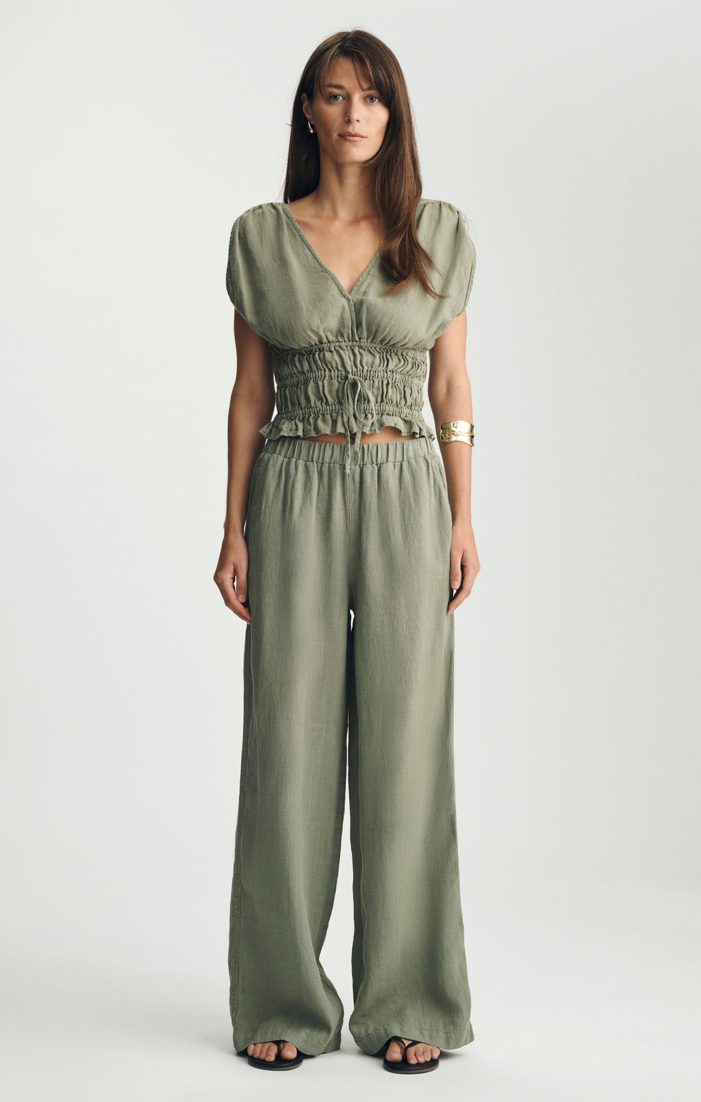 LINEN WIDE LEG PANTS IN SEA SPRAY - Mavi Jeans