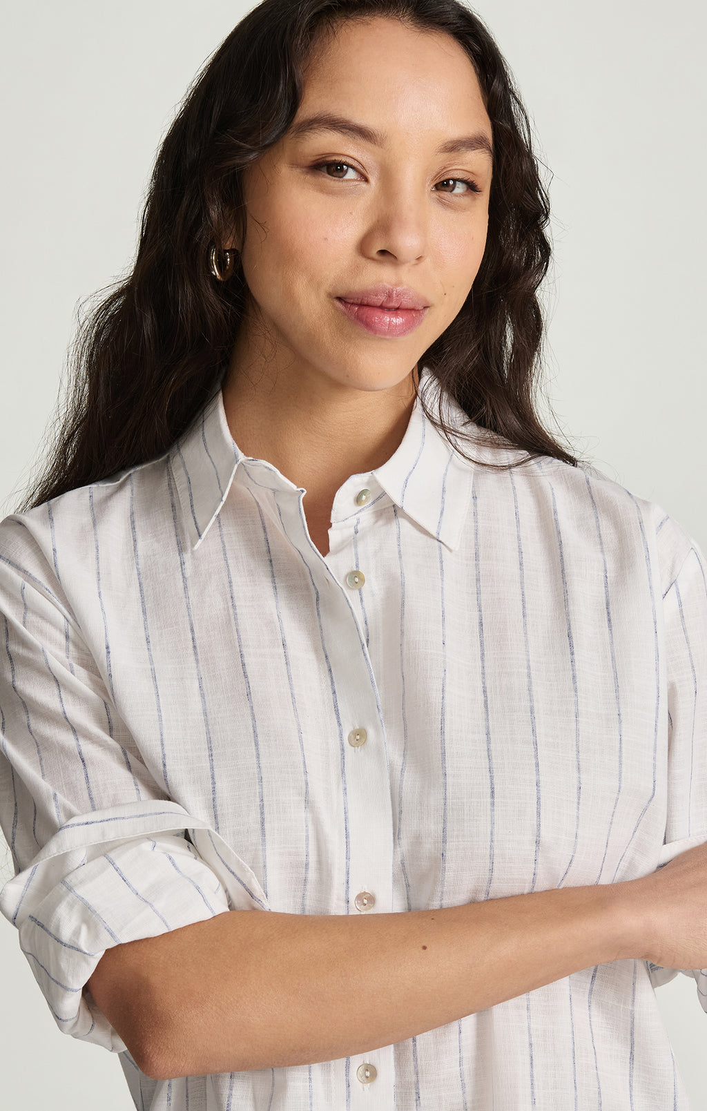 LONG SLEEVE BUTTON-UP SHIRT IN NAVY STRIPED - Mavi Jeans