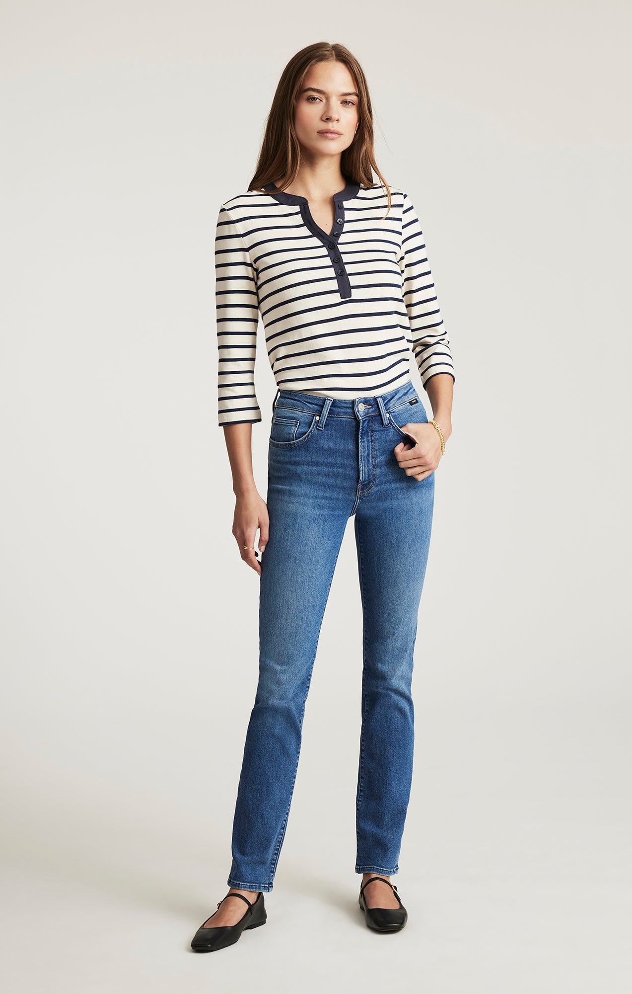 KENDRA STRAIGHT LEG IN MID BRUSHED FLEX BLUE - Mavi Jeans