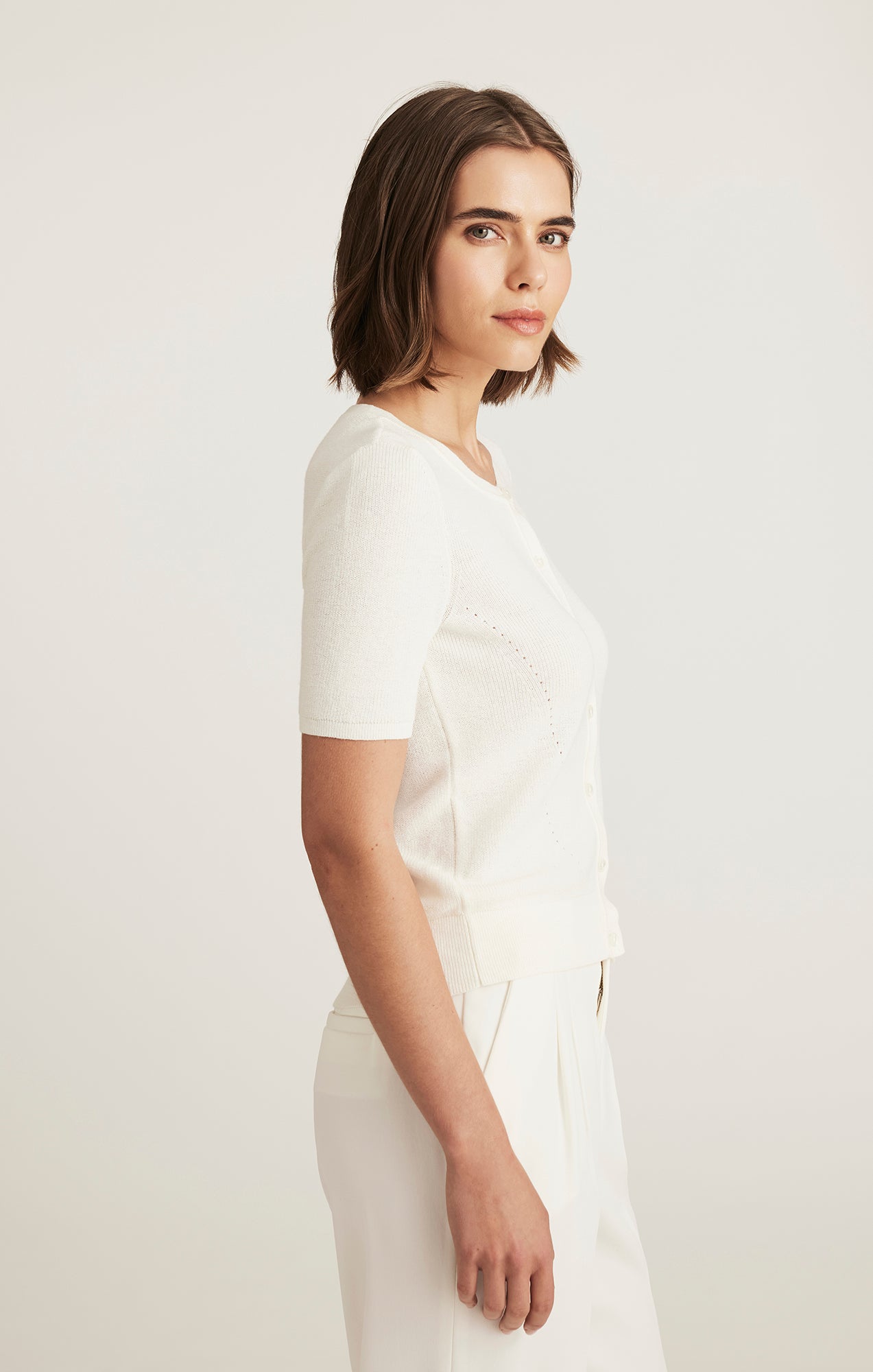 EDITION SHORT SLEEVE CARDIGAN IN MARSHMALLOW