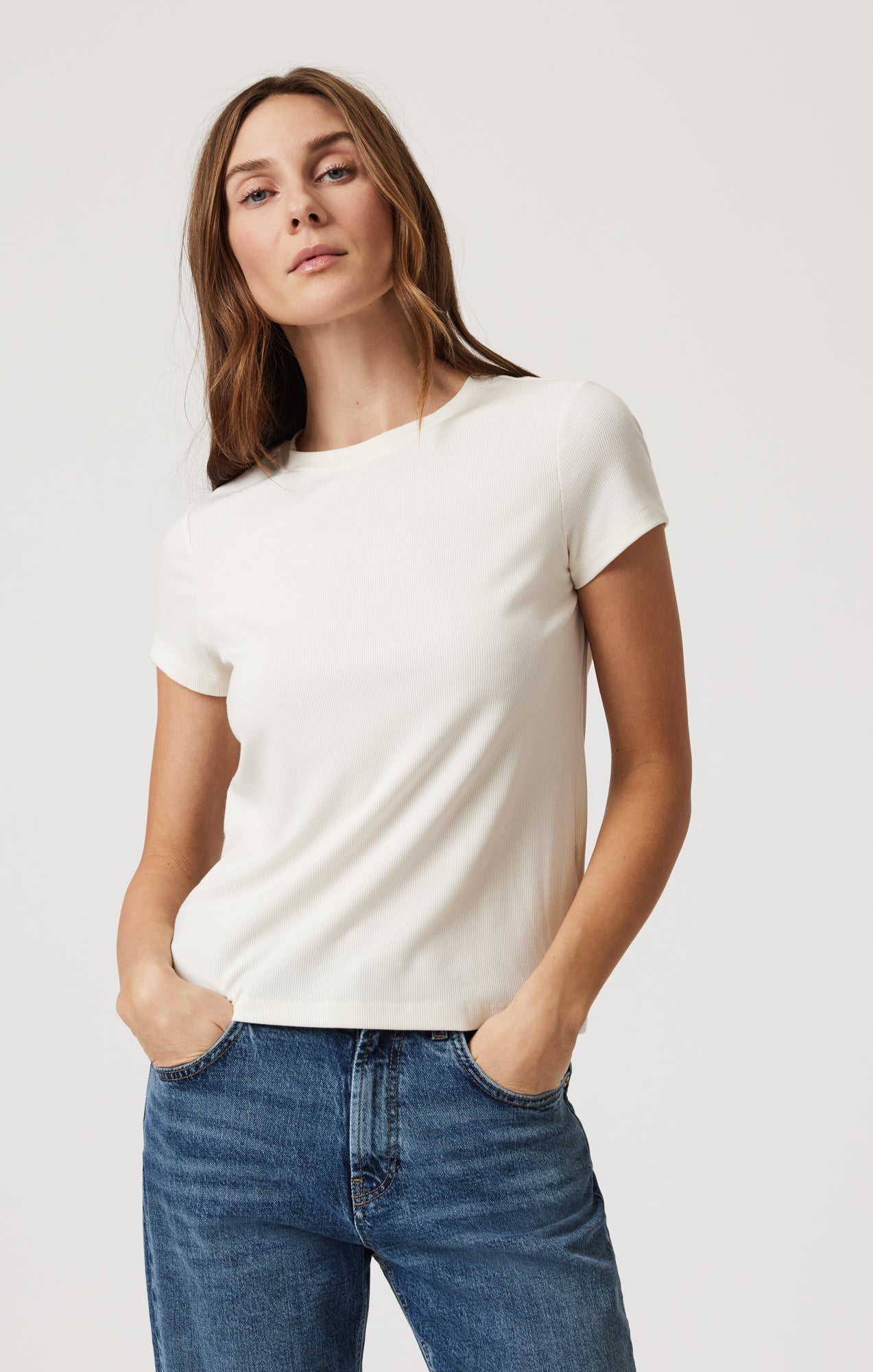 LUXE TOUCH TENCEL™ RIBBED T-SHIRT IN COCONUT MILK - Mavi Jeans