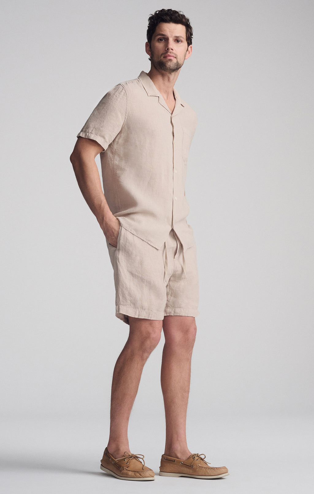 LINEN SHORT SLEEVE SHIRT IN SAND - Mavi Jeans