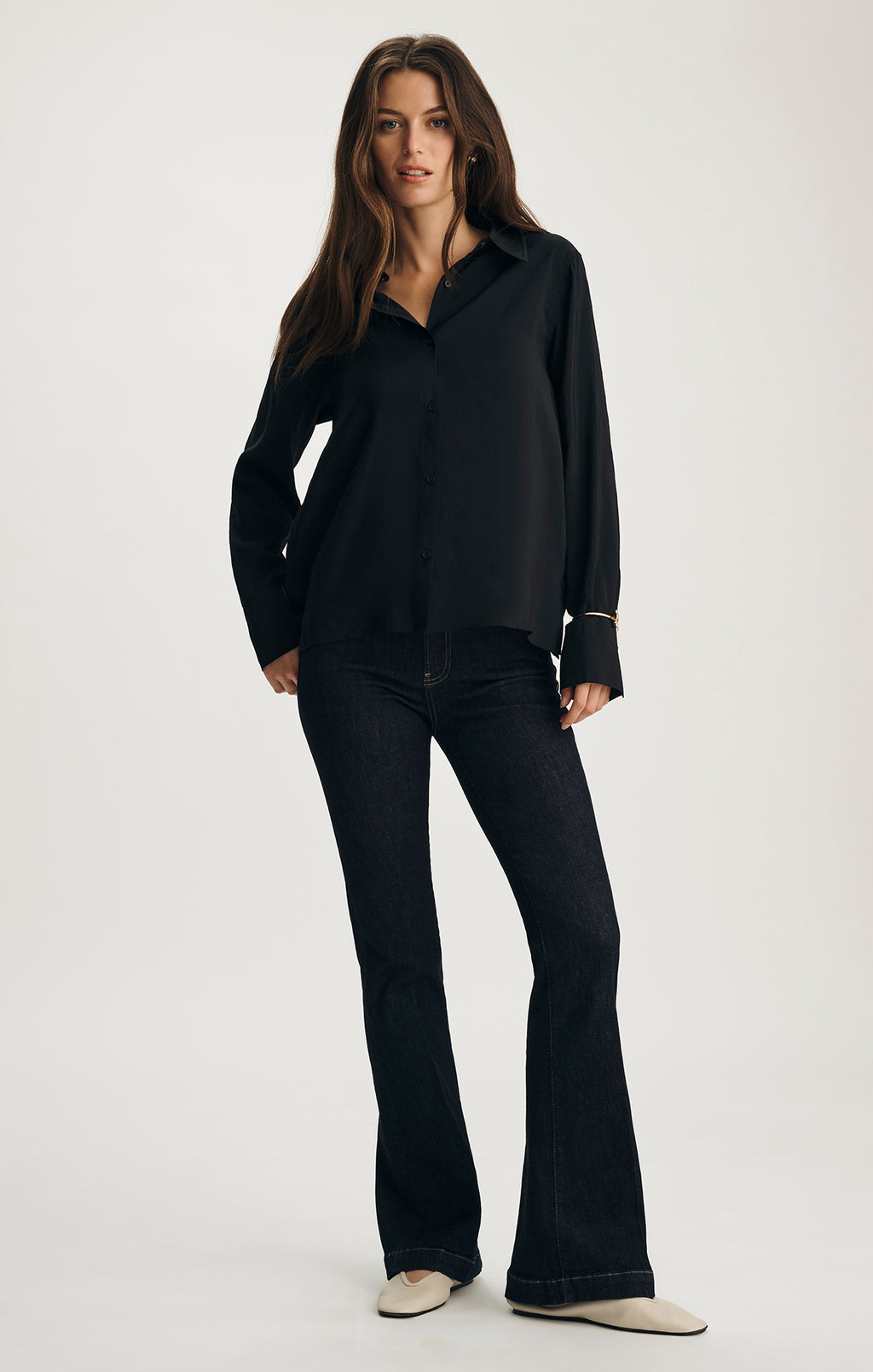 LUXE TOUCH TENCEL™ BUTTON-UP SHIRT IN BLACK