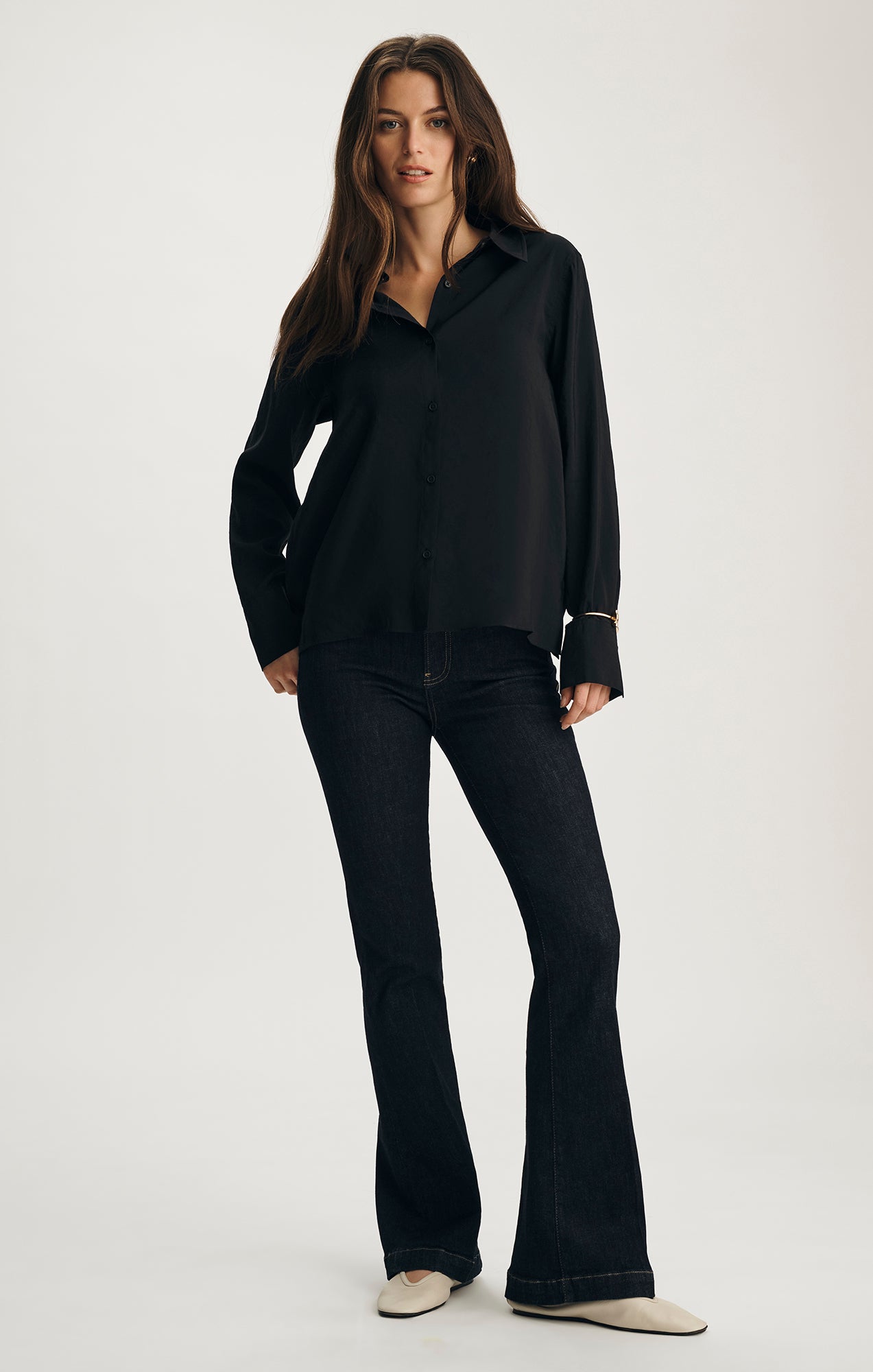 LUXE TOUCH TENCEL™ BUTTON-UP SHIRT IN BLACK