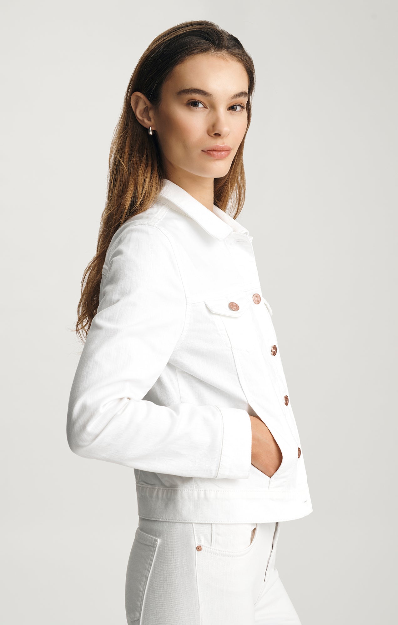 SAMANTHA DENIM JACKET IN WHITE FLEX BLUE