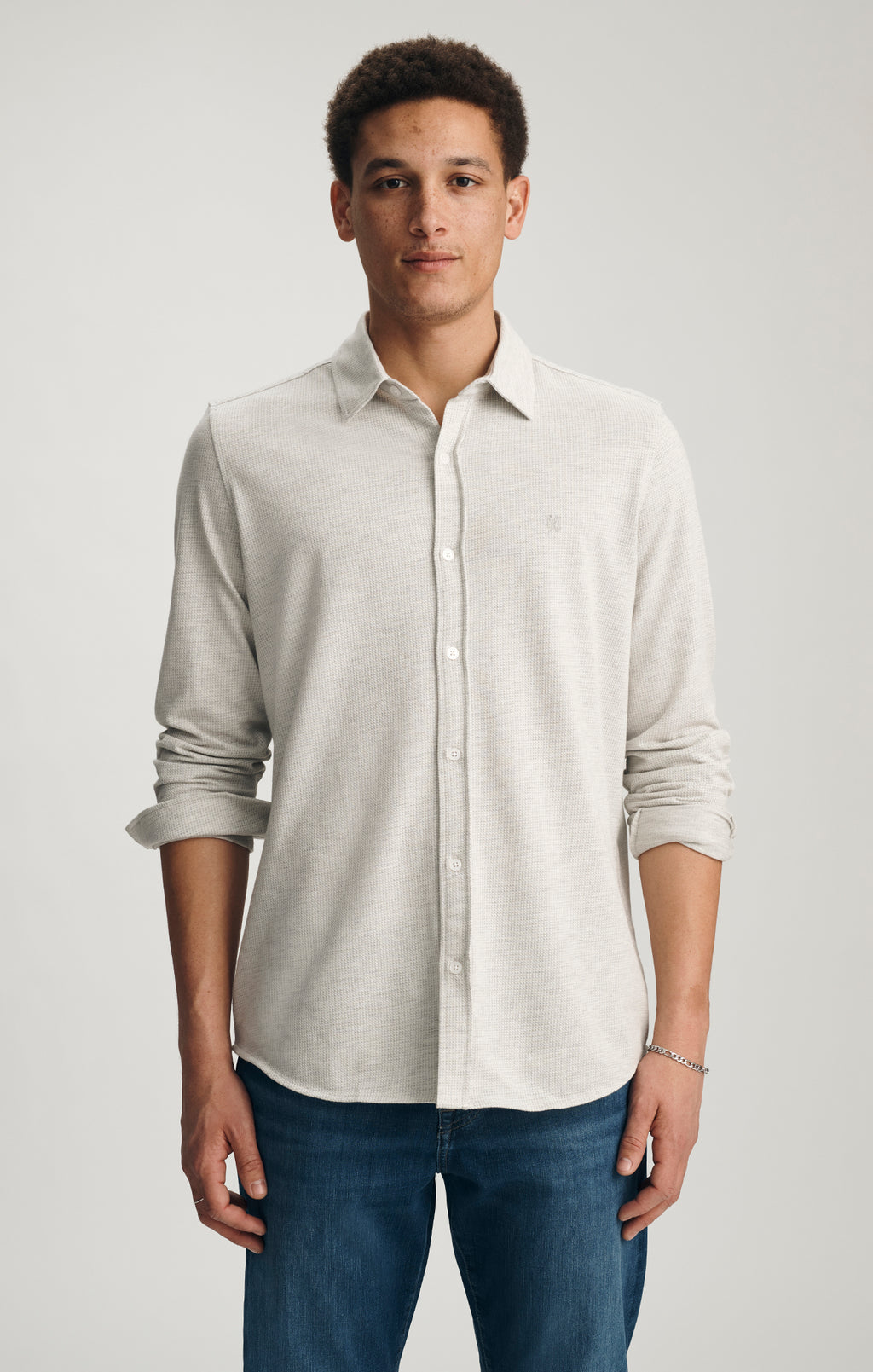 BUTTON-DOWN SHIRT IN HEATHER GREY - Mavi Jeans