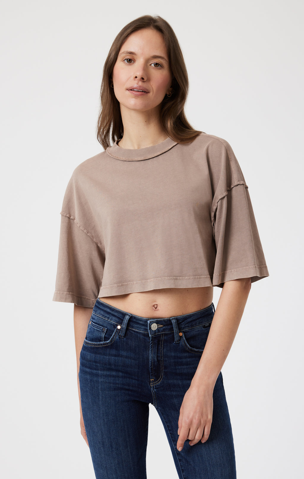 Mavi Women's Drop Shoulder Cropped T-Shirt In Moon Rock – Mavi Jeans